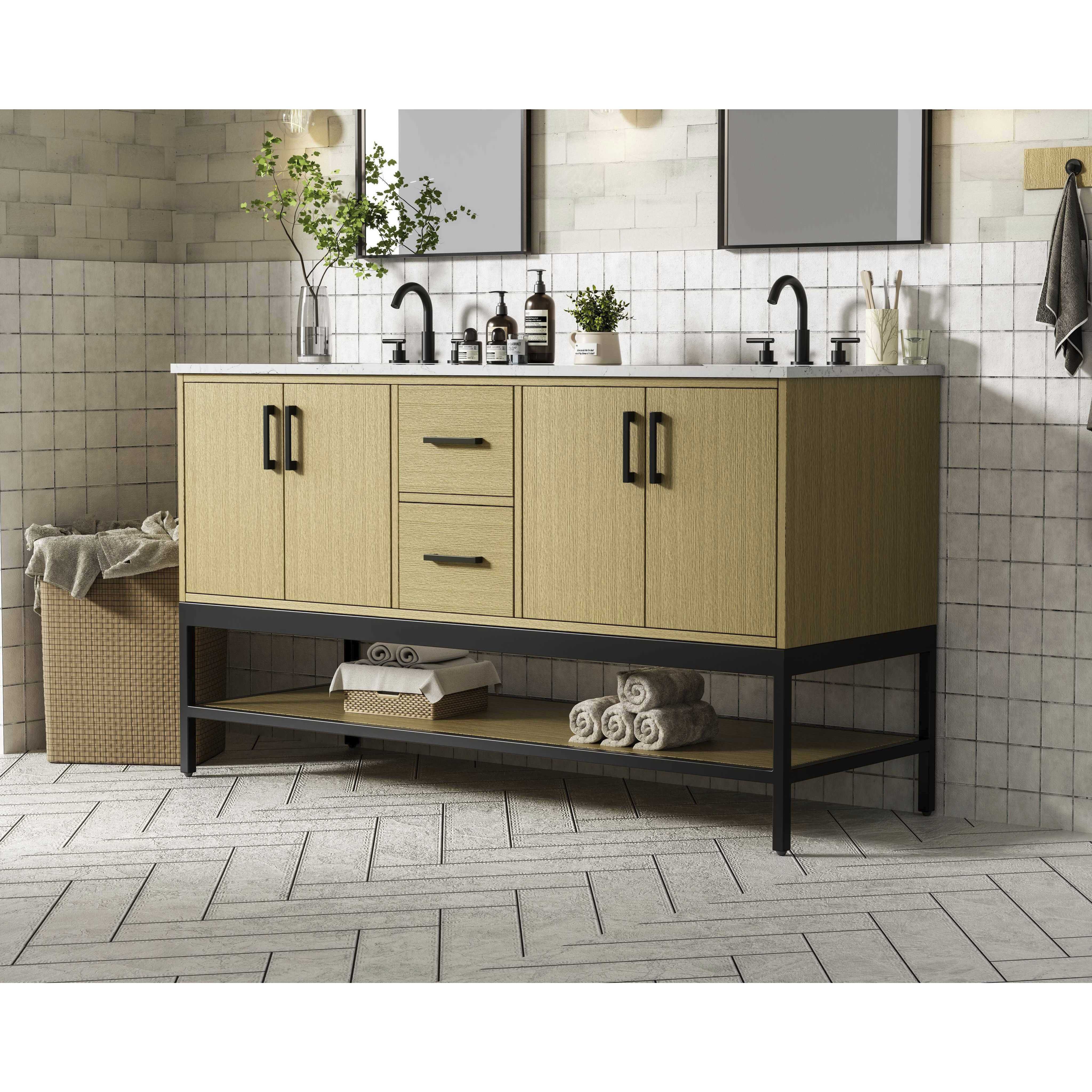 Lennox 60 X 34 inch Honey Brown Bathroom Vanity Cabinet