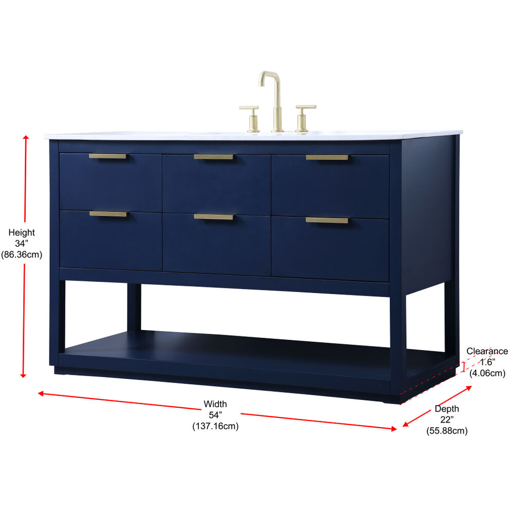 Larkin 54 X 22 X 34 inch Blue Vanity Sink Set