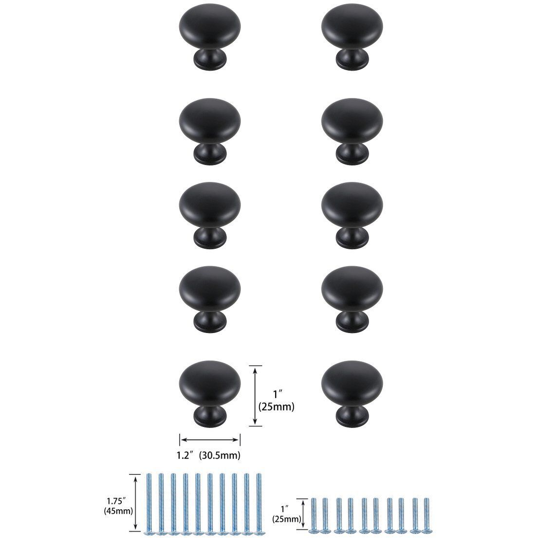 Cadon Matte Black Hardware Cabinet Knob, Set of 10