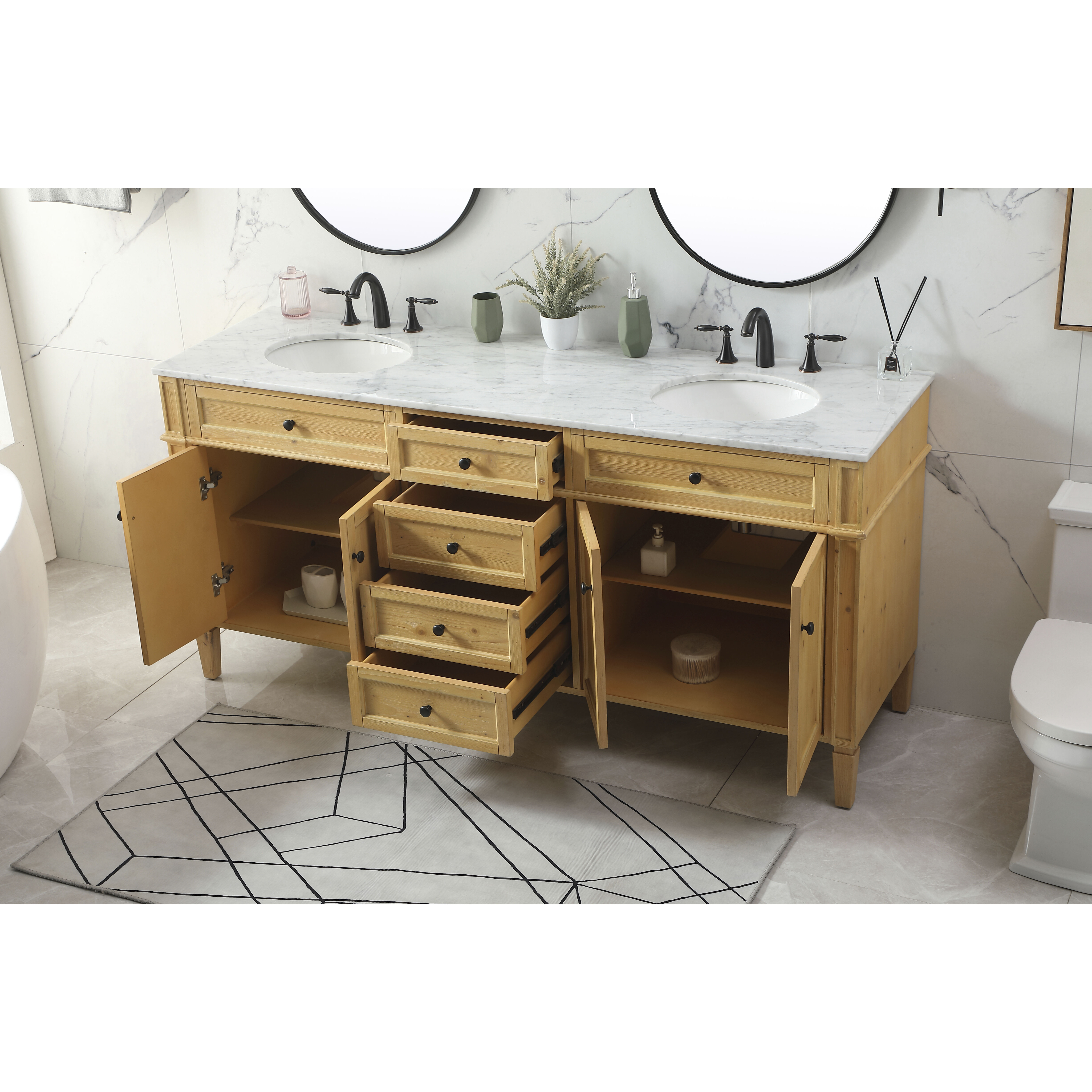 Park Avenue 72 X 21.5 X 35 inch Natural Wood Vanity Sink Set