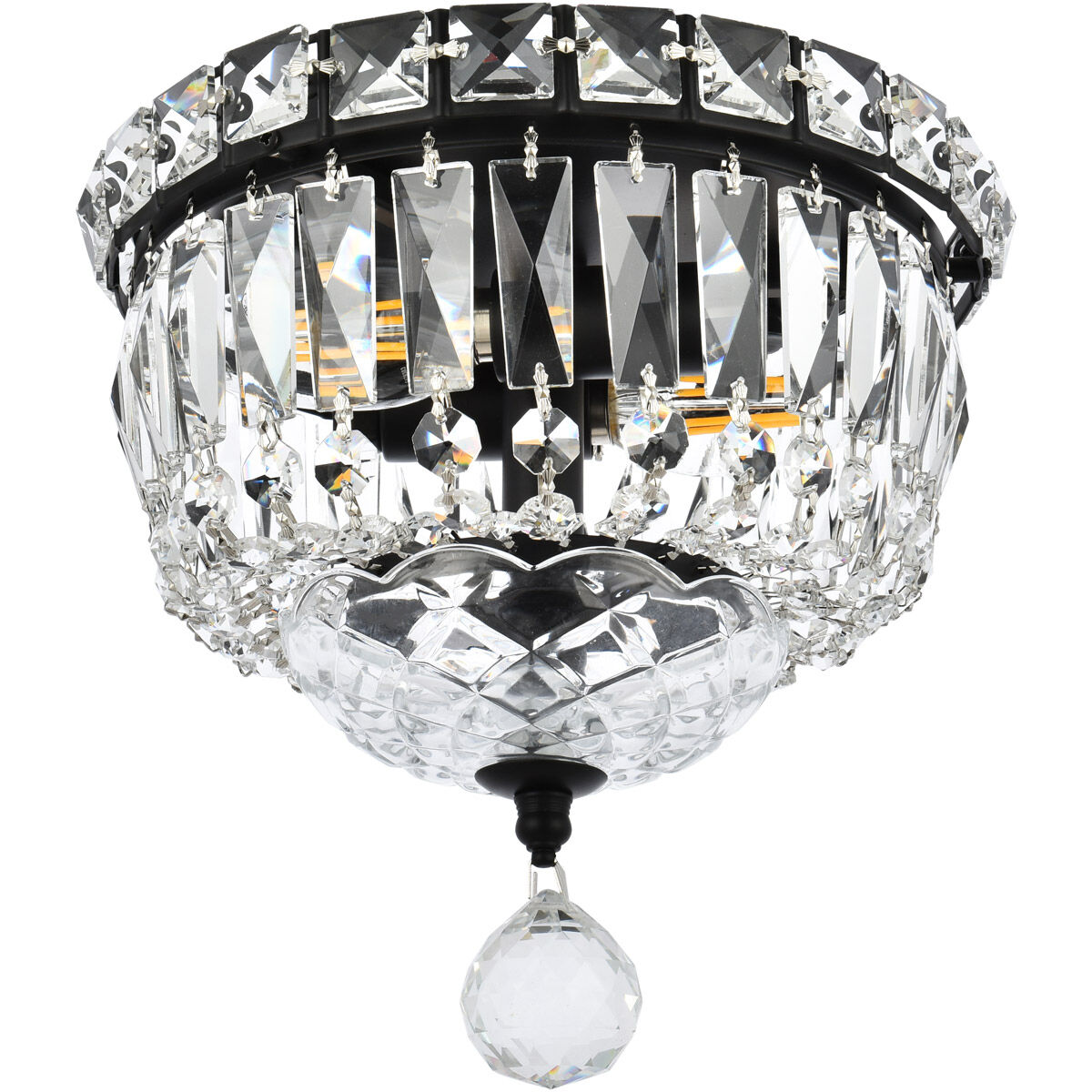 Tranquil 2 Light 8 inch Black and Clear Flush Mount Ceiling Light in Royal Cut