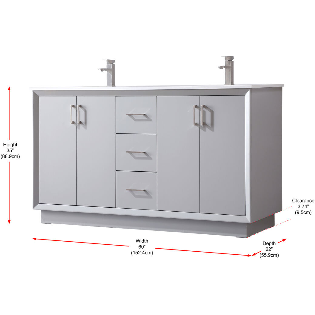 Hayes 60 X 22 X 35 inch Grey Vanity Sink Set