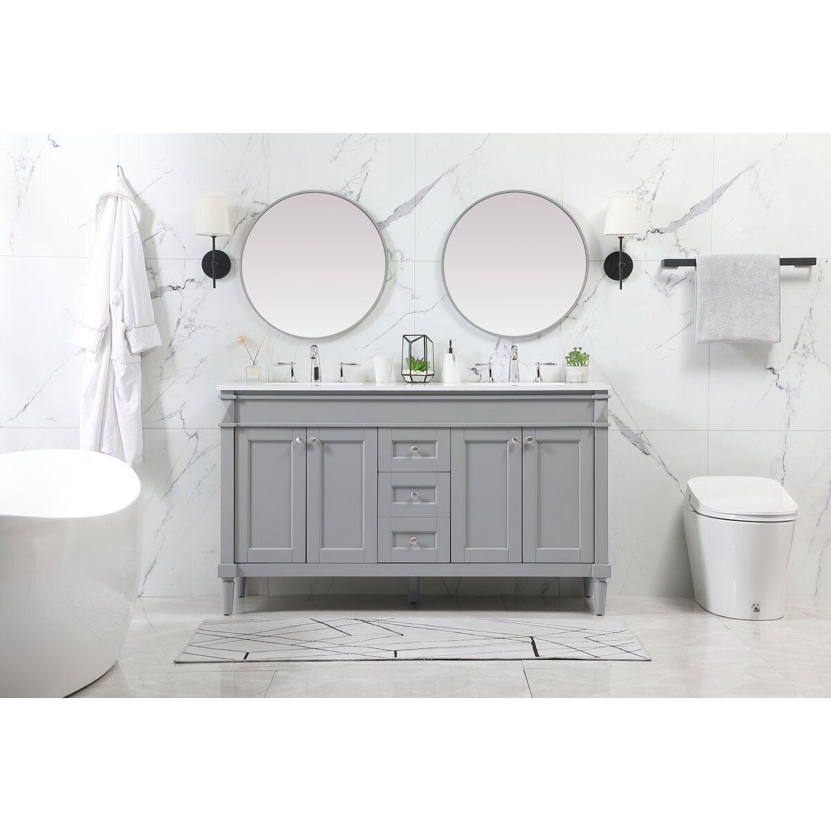 Bennett 60 X 21 X 35 inch Grey Vanity Sink Set