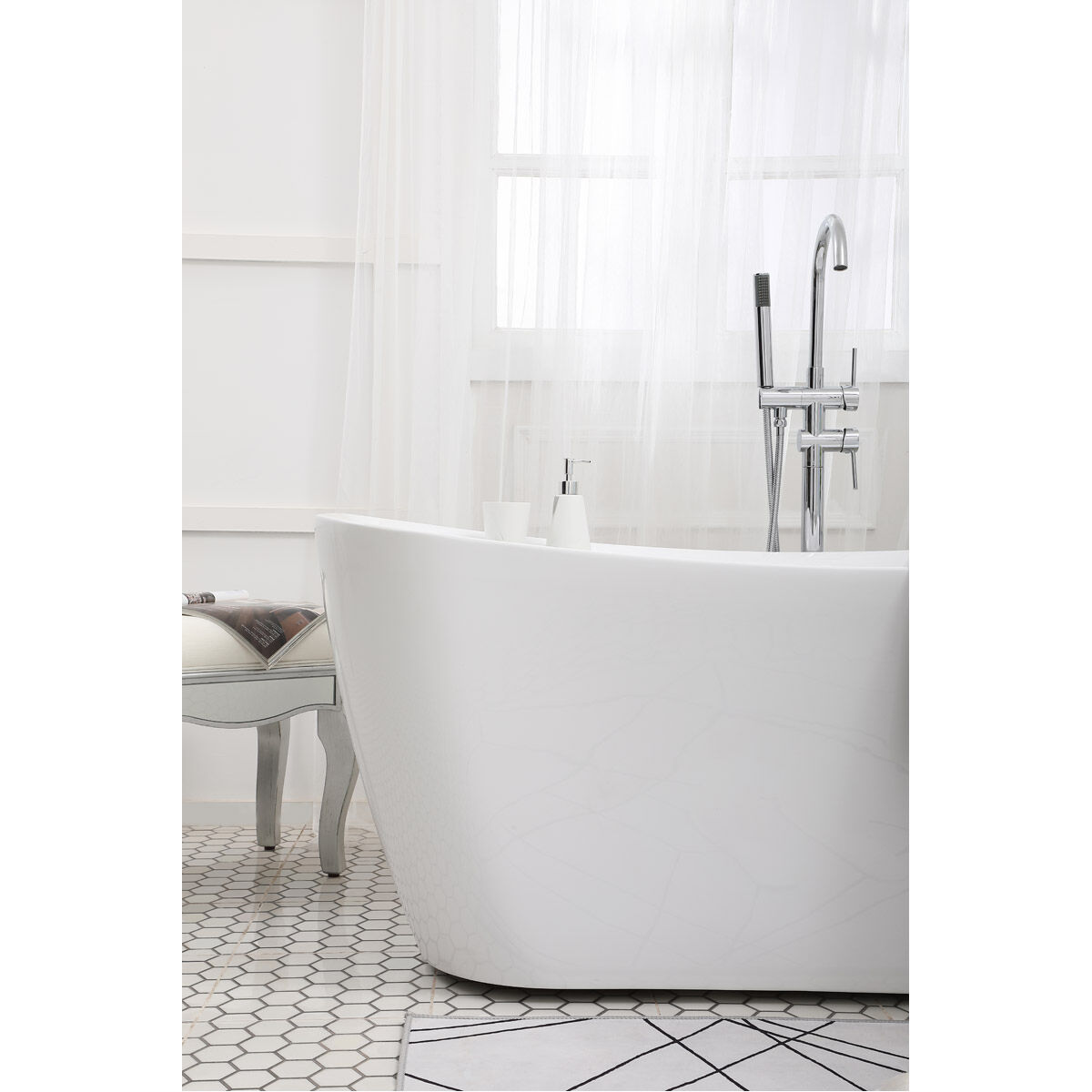 Harrieta Glossy White and Chrome Bathtub