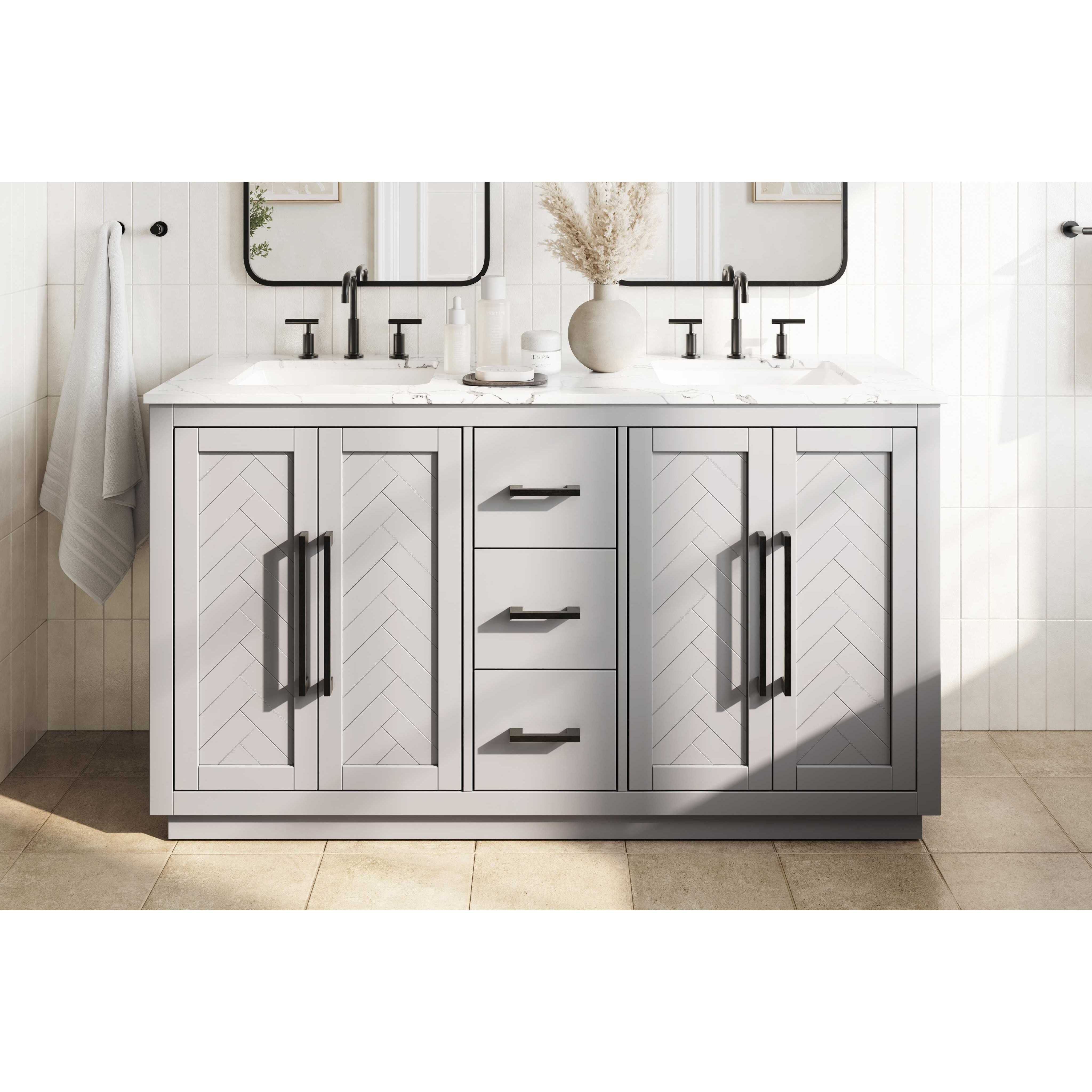 Chase 60 X 34 inch Grey Bathroom Vanity Cabinet