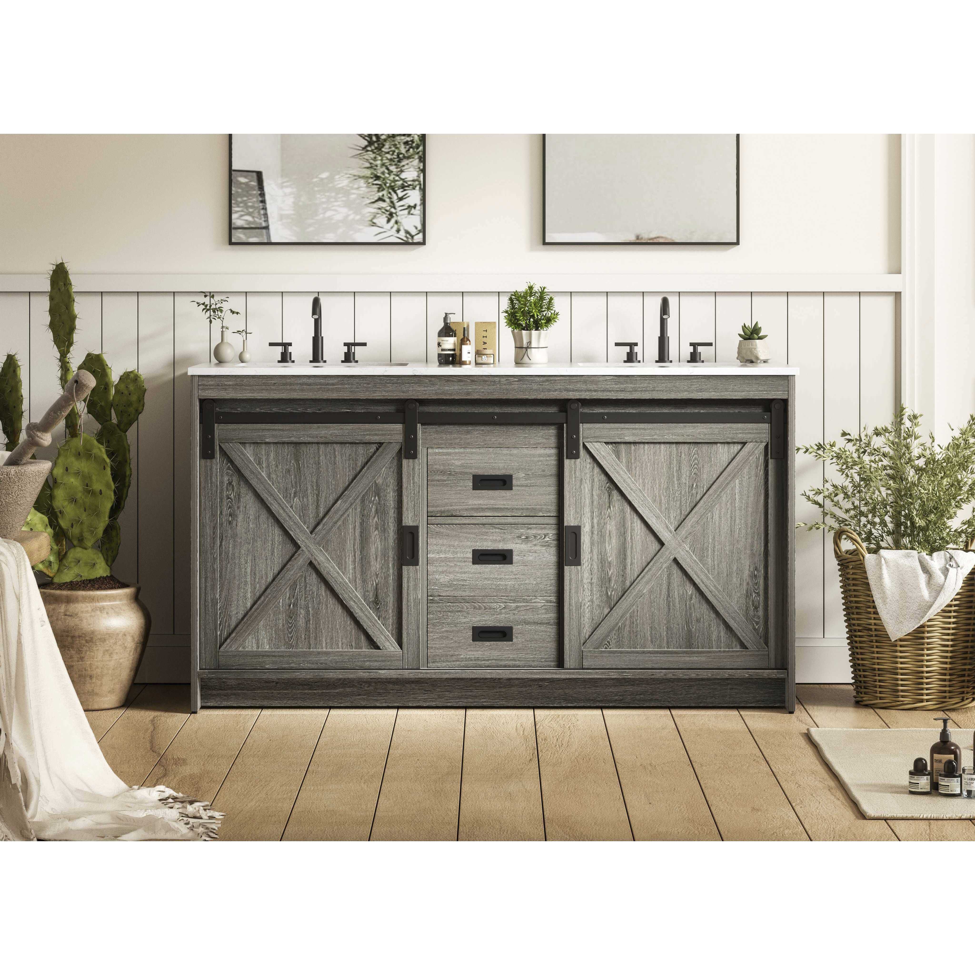 Austin 60 X 34 inch Rustic Grey Bathroom Vanity Cabinet