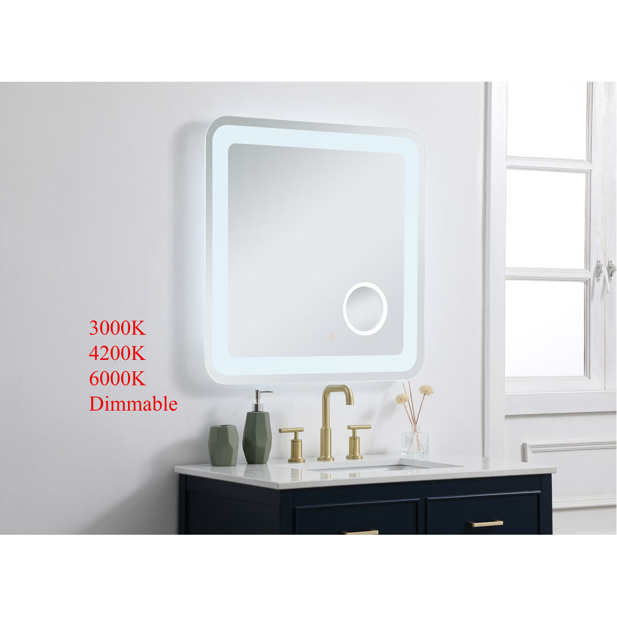 Lux 30 X 30 inch Glossy White Lighted Wall Mirror