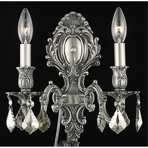 Monarch 2 Light 10 inch Pewter Wall Sconce Wall Light in Golden Teak, Royal Cut