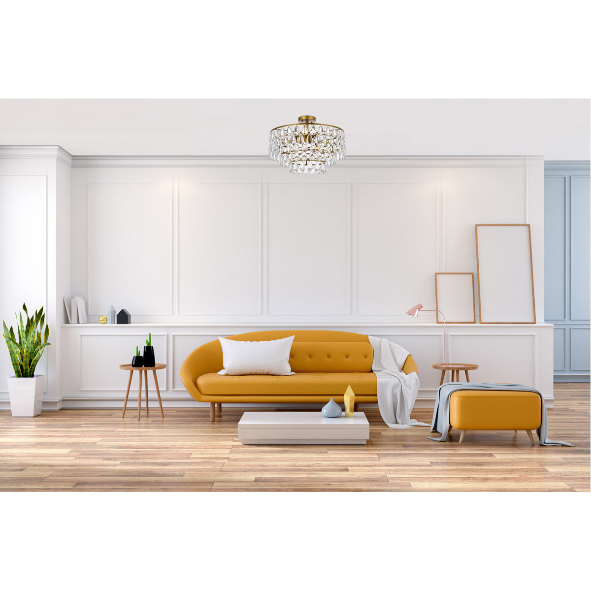 Mila 5 Light 20 inch Brass Flush Mount Ceiling Light