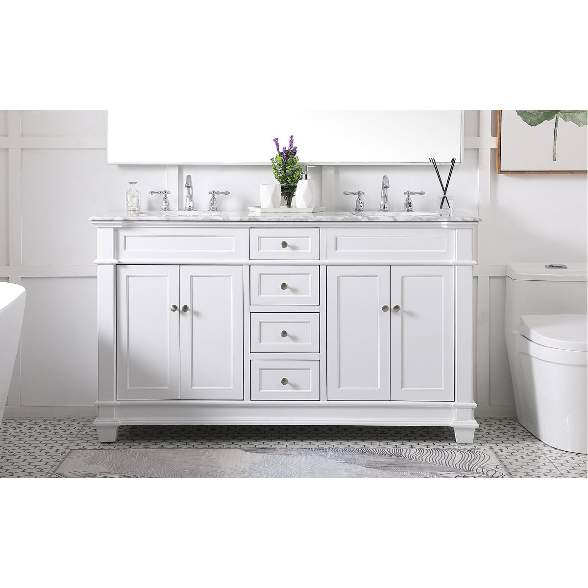 Wesley 60 X 21.5 X 35 inch White Vanity Sink Set