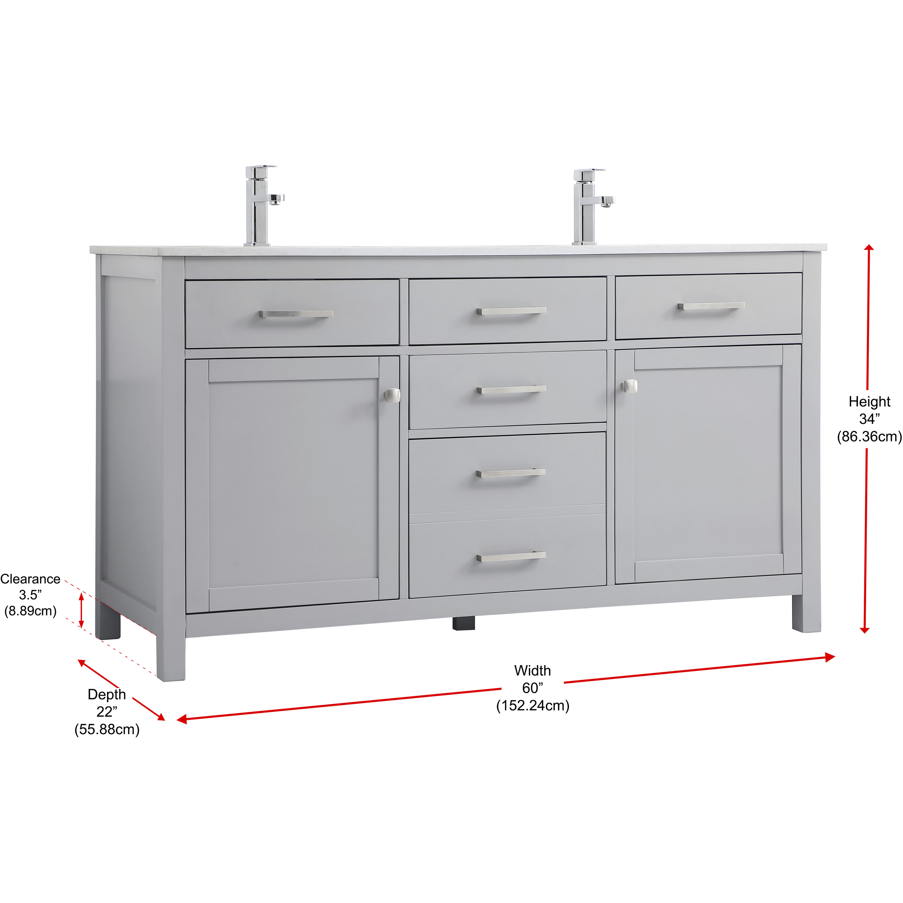Lewis 60 X 22 X 34 inch Grey Vanity Sink Set