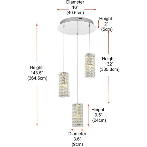 Aston 3 Light 16 inch Chrome Pendant Ceiling Light
