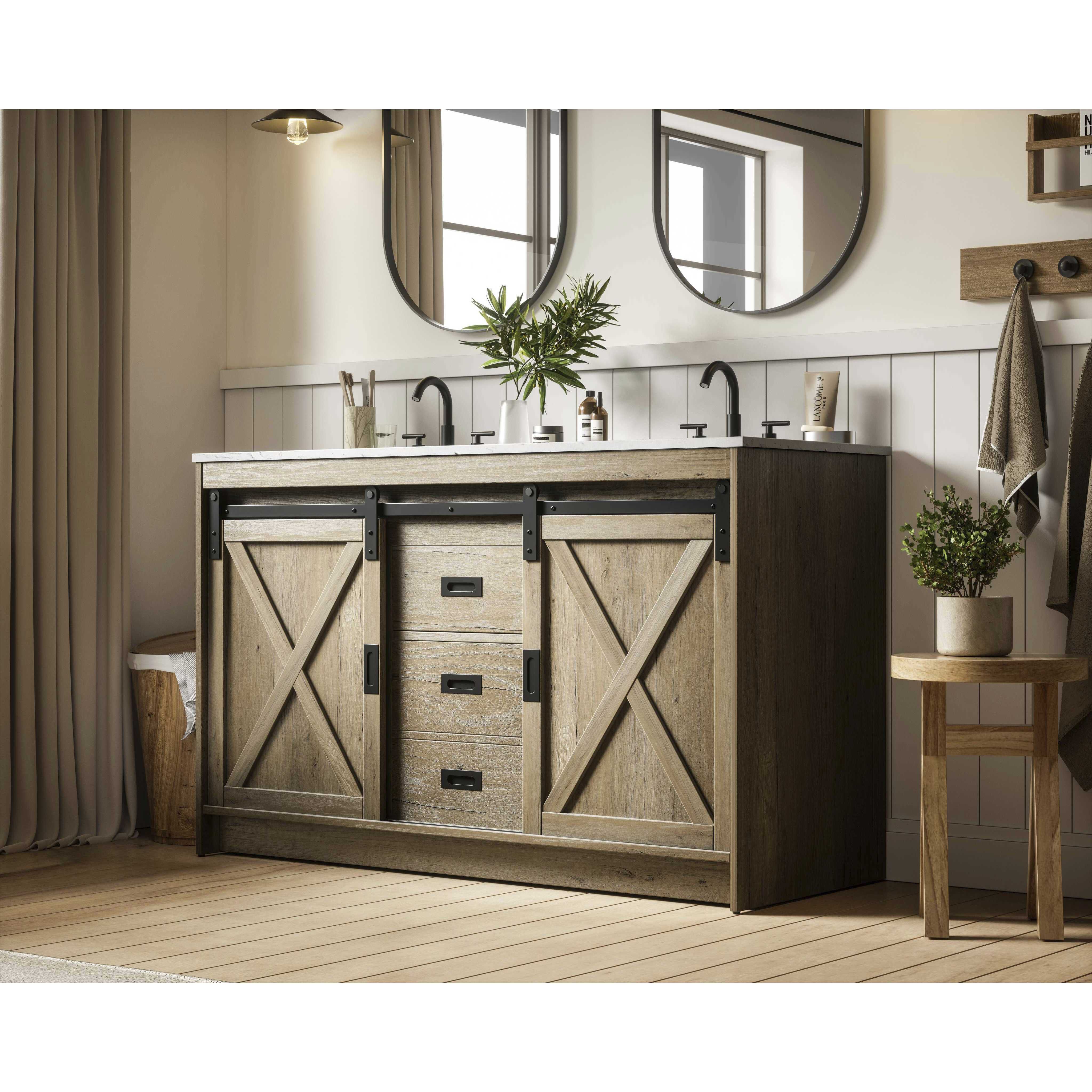 Austin 54 X 34 inch Natural Oak Bathroom Vanity Cabinet