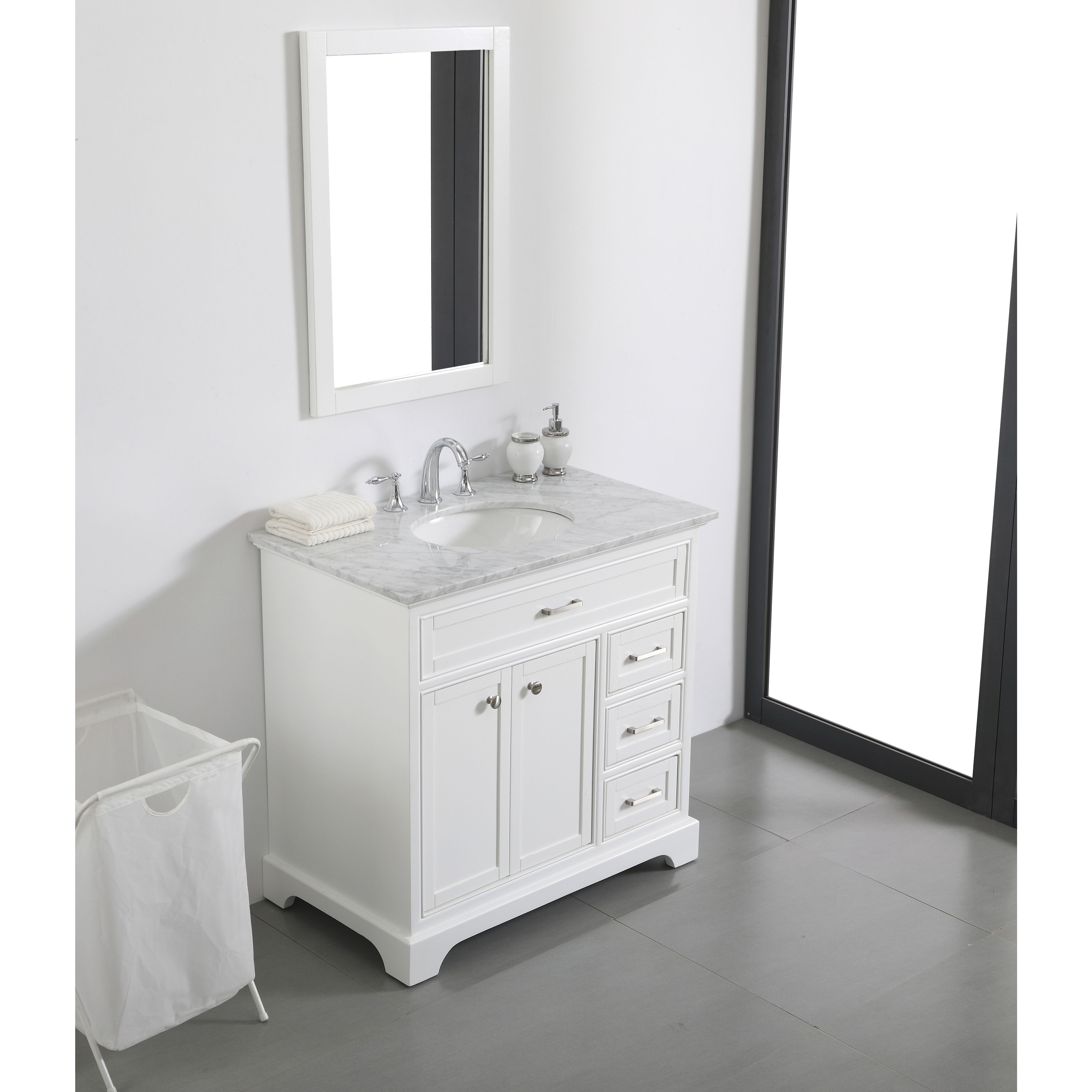 Americana 36 X 35 inch White with Carrara White Marble Vanity Set