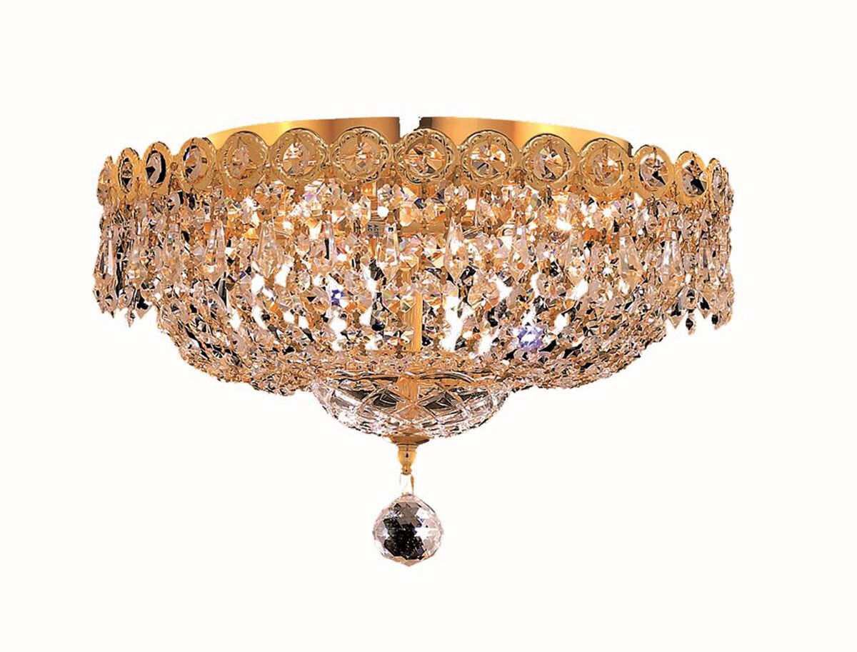 Century 4 Light 14 inch Gold Flush Mount Ceiling Light in Royal Cut