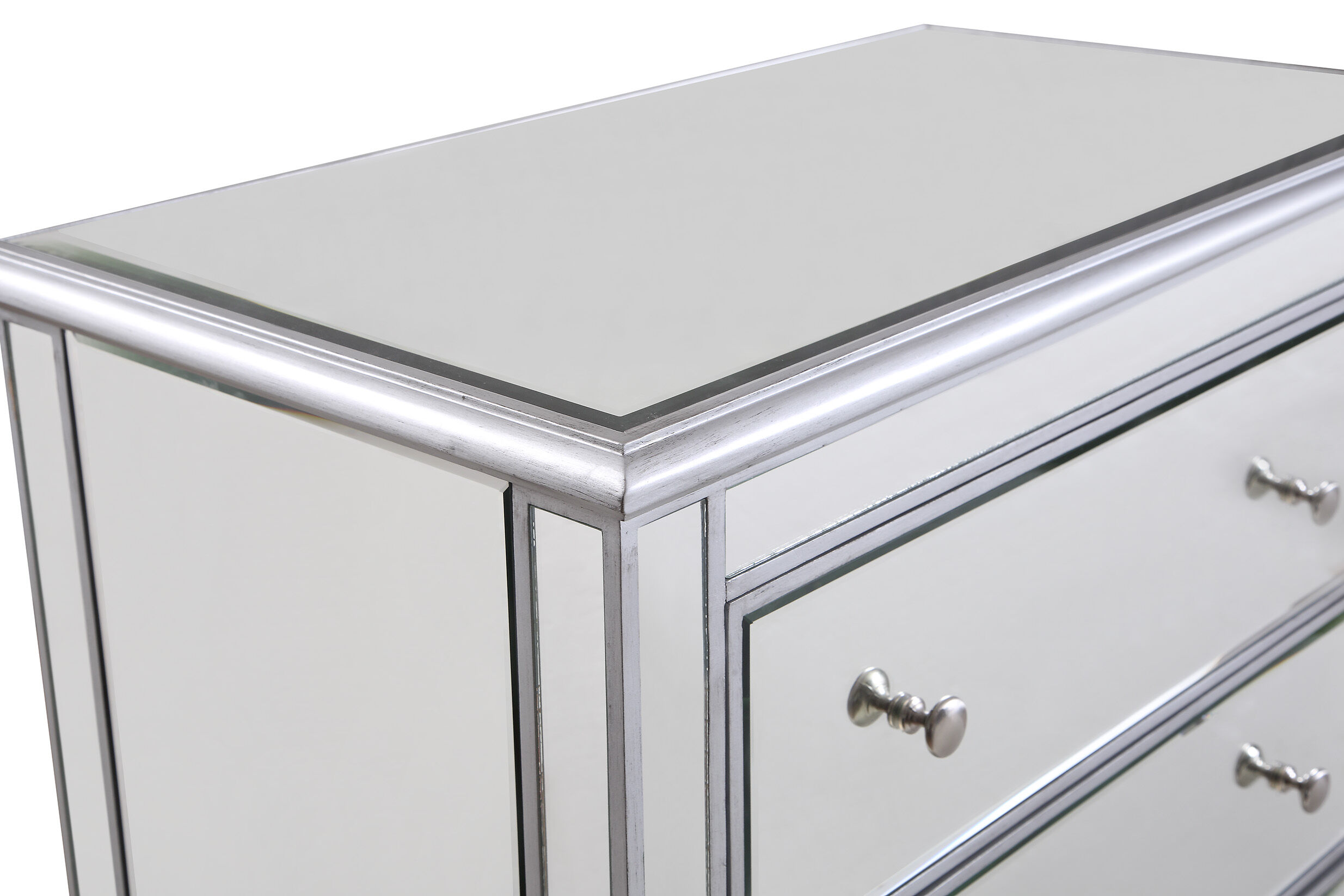 Contempo Silver Bedside Cabinet, 3-Drawer, Clear Mirror