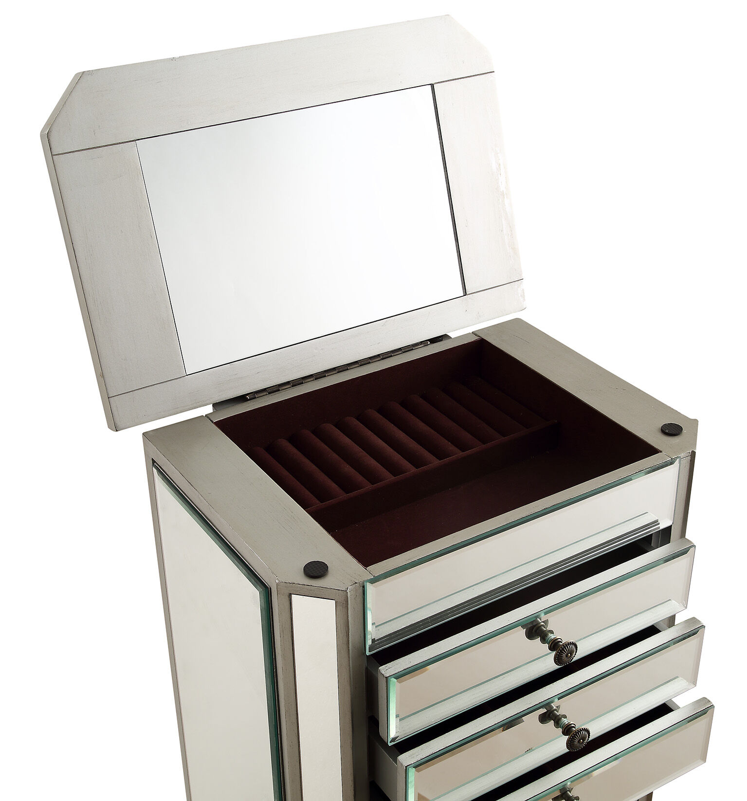 Contempo 41 inch Silver with Clear Mirror Jewelry Armoire