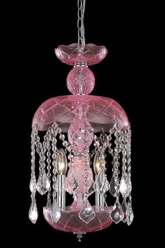 Rococo 3 Light 11 inch Pink Pendant Ceiling Light in Clear