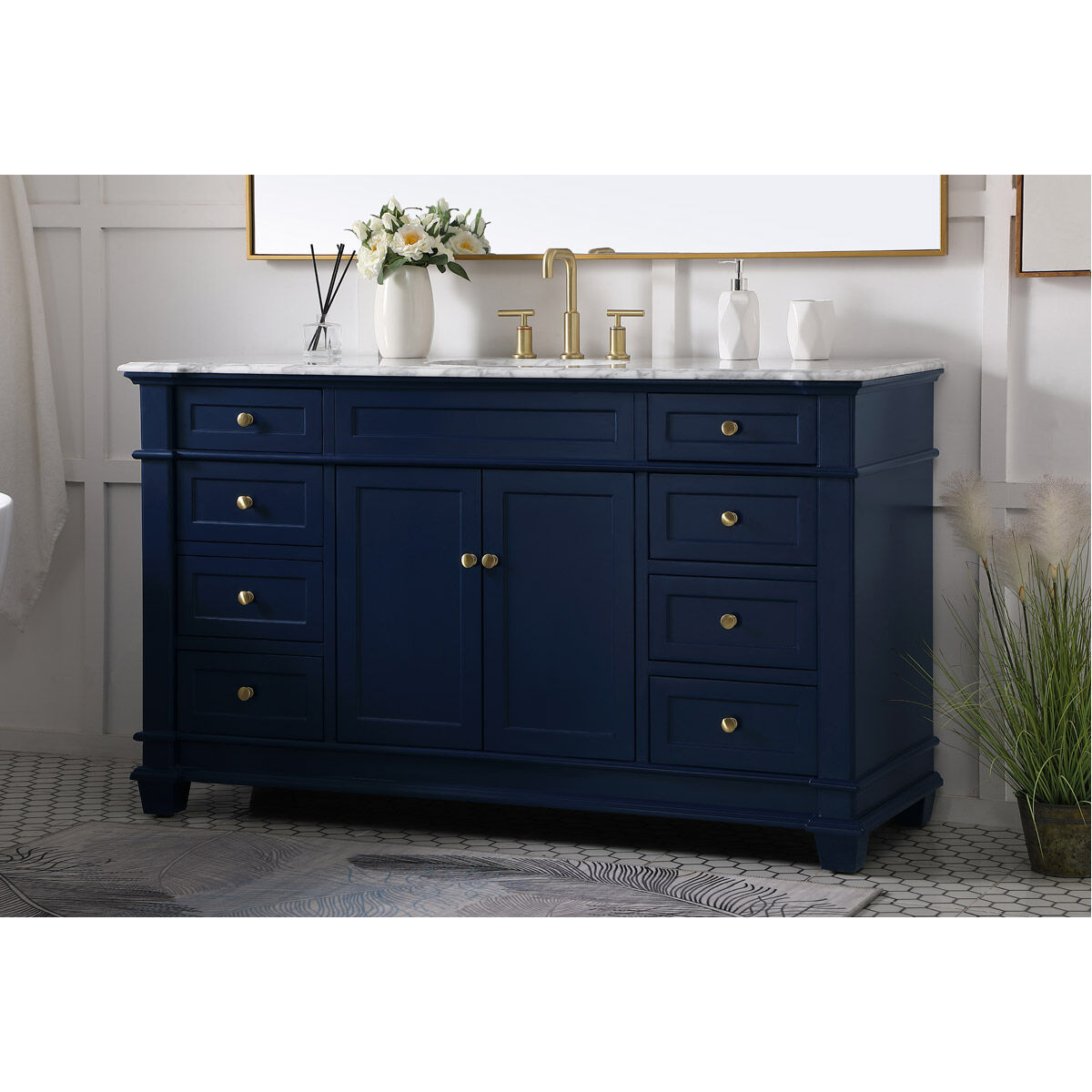 Wesley 60 X 22 X 35 inch Blue Vanity Sink Set