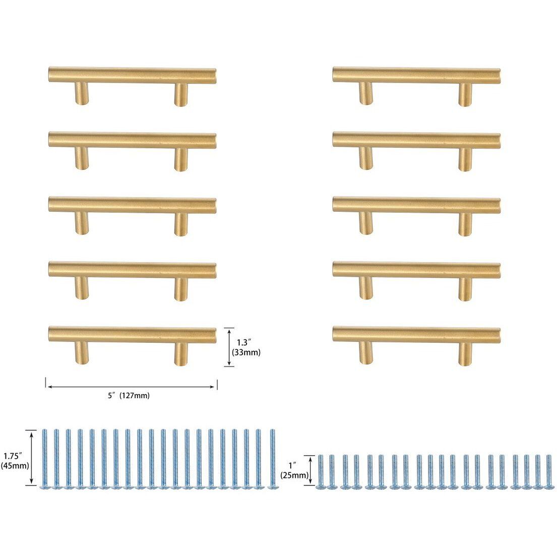 Quinn Brass Hardware Drawer Pull, Set of 10