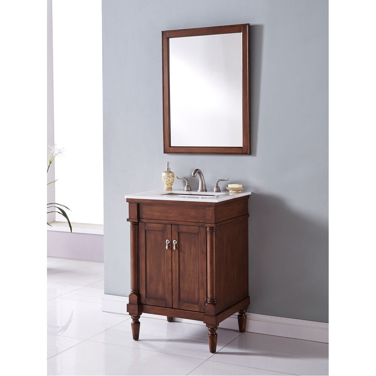 Lexington 24 X 21 X 35 inch Walnut with White Marble Vanity Set