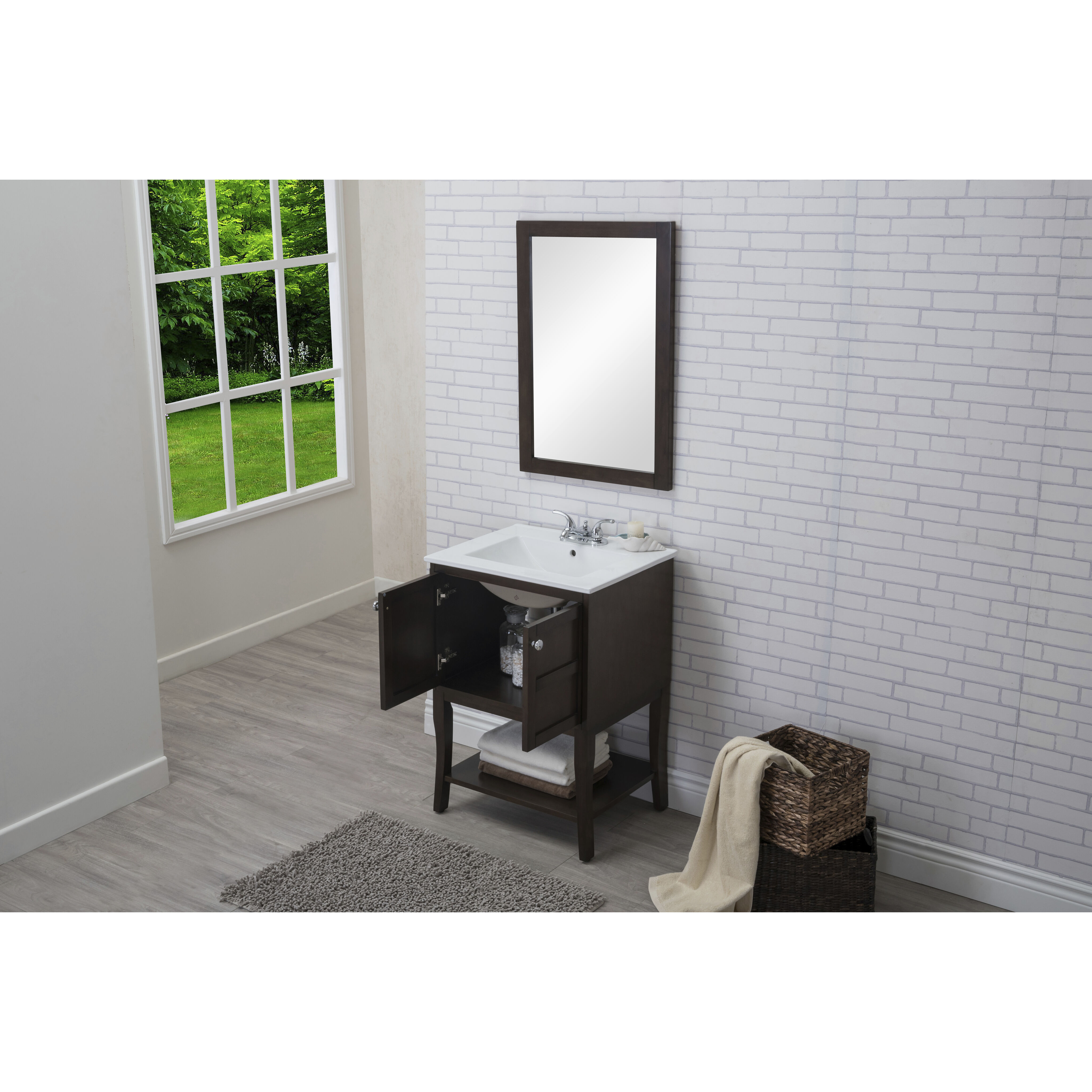 Mason 24 X 33 inch Antique Coffee and Chrome Vanity Set