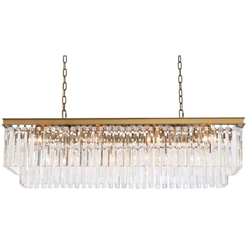 Sydney 12 Light 50 inch Satin Gold Linear Chandelier Ceiling Light in Clear