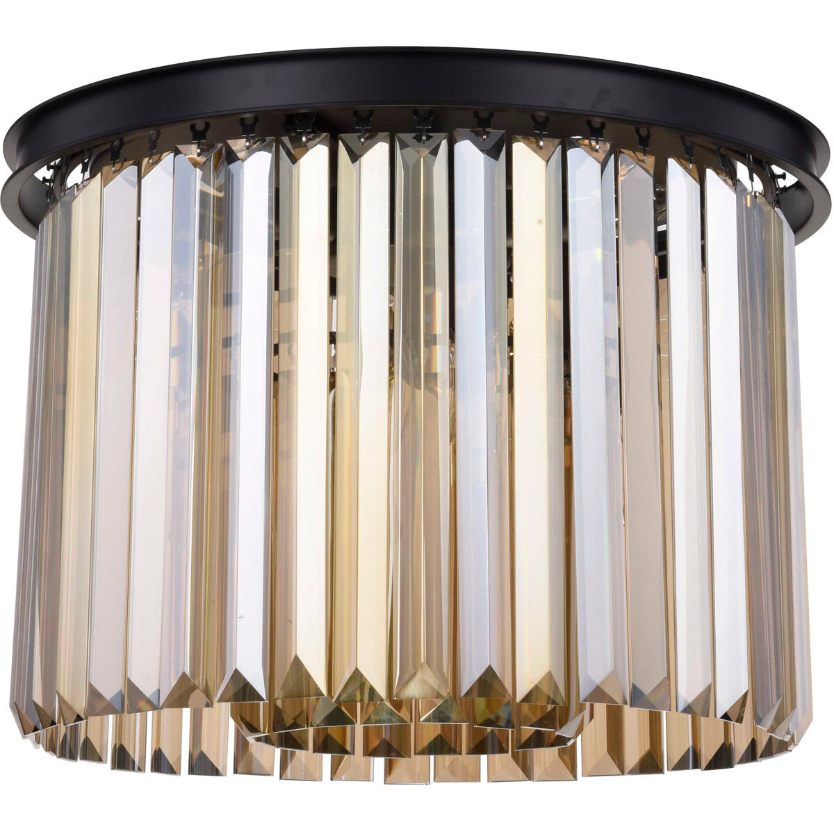 Sydney 6 Light 20 inch Matte Black Flush Mount Ceiling Light in Golden Teak, Urban Classic