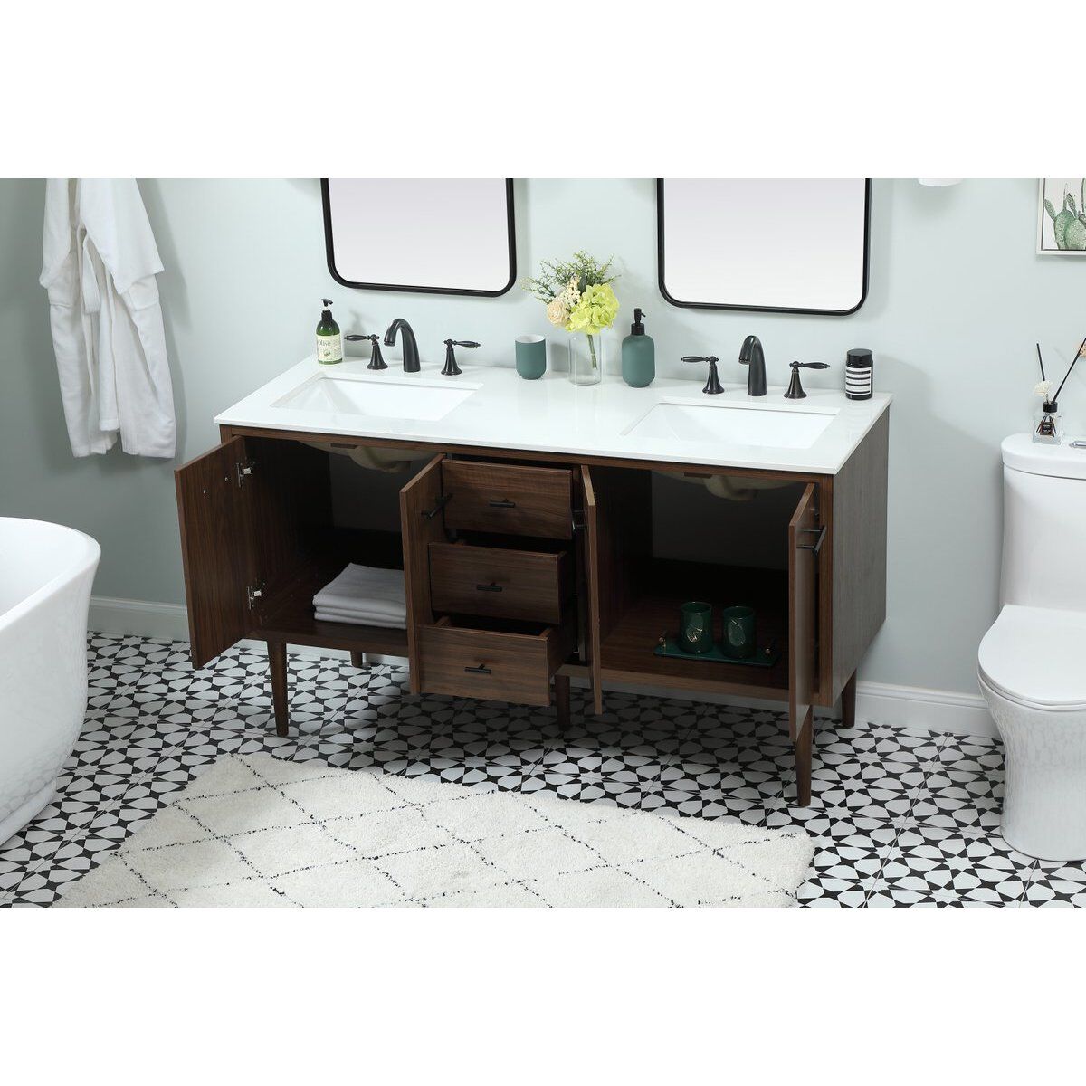 Cyrus 60 X 22 X 34 inch Walnut Vanity Sink Set