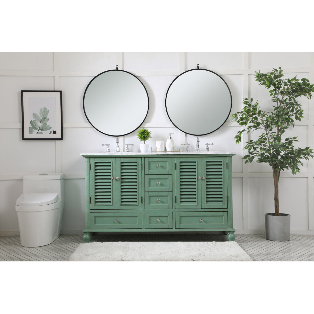 Rhodes 60 X 60 X 35 inch Vintage Mint and Brushed Nickel Vanity Sink Set