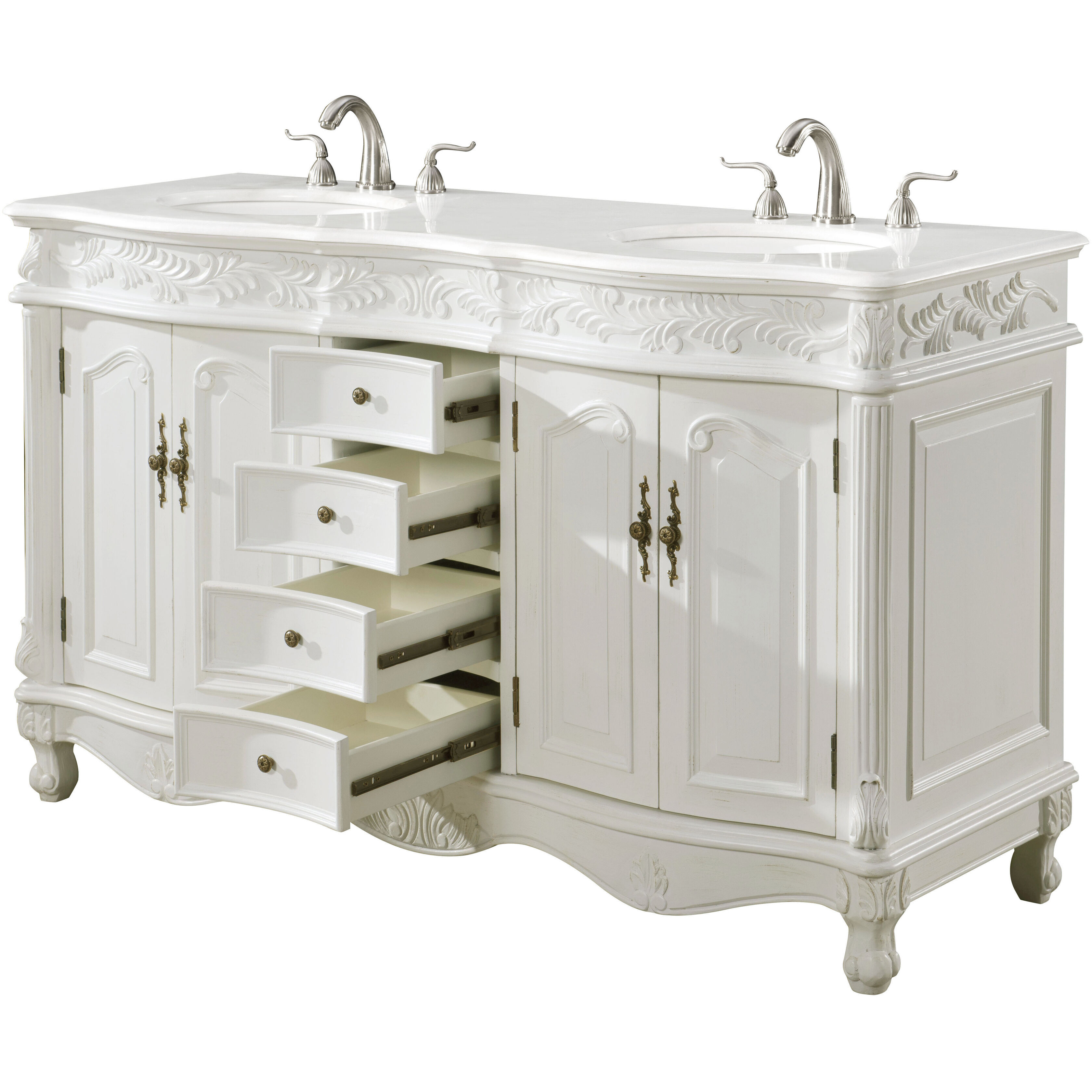 Windsor 60 X 22 X 36 inch Antique White Vanity Sink Set