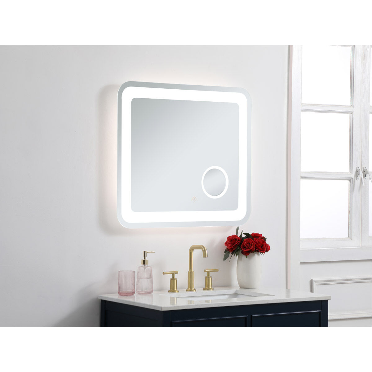 Lux 30 X 27 inch Glossy White Lighted Wall Mirror