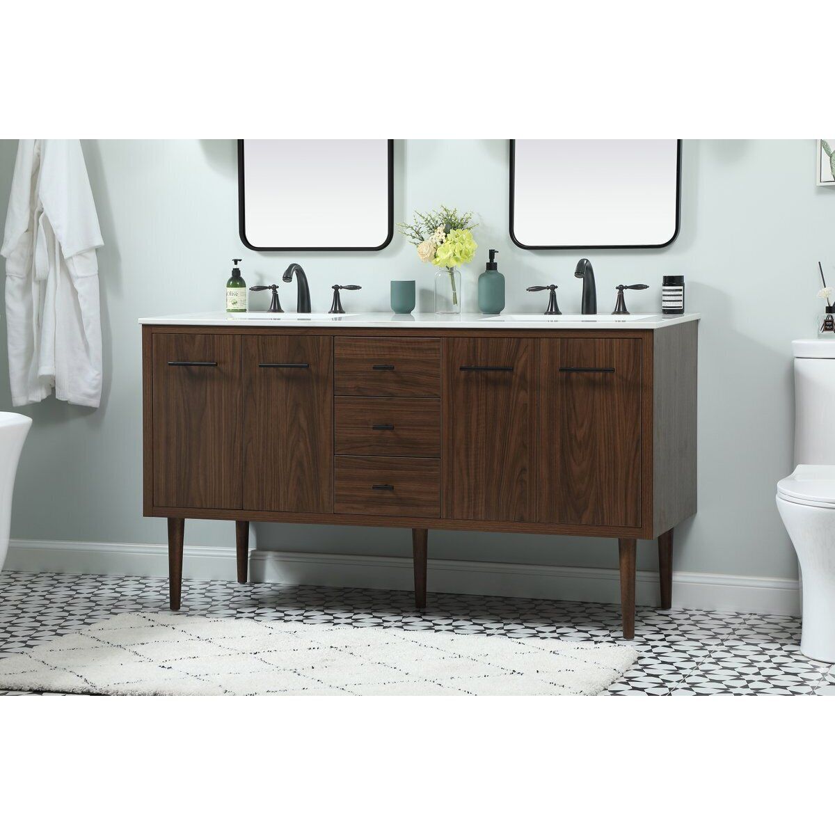 Cyrus 60 X 22 X 34 inch Walnut Vanity Sink Set