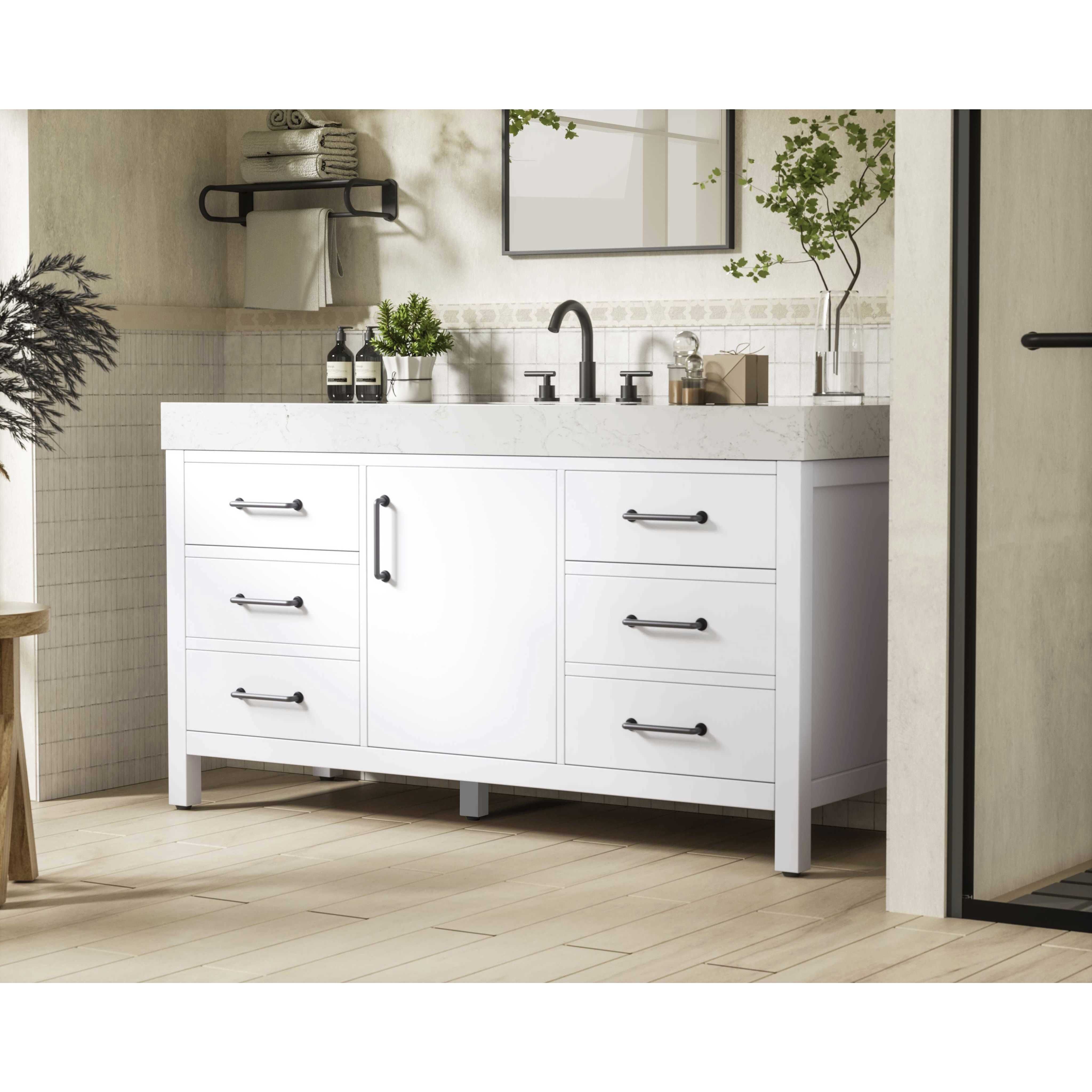 Nathan 60 X 34 inch White Bathroom Vanity Cabinet
