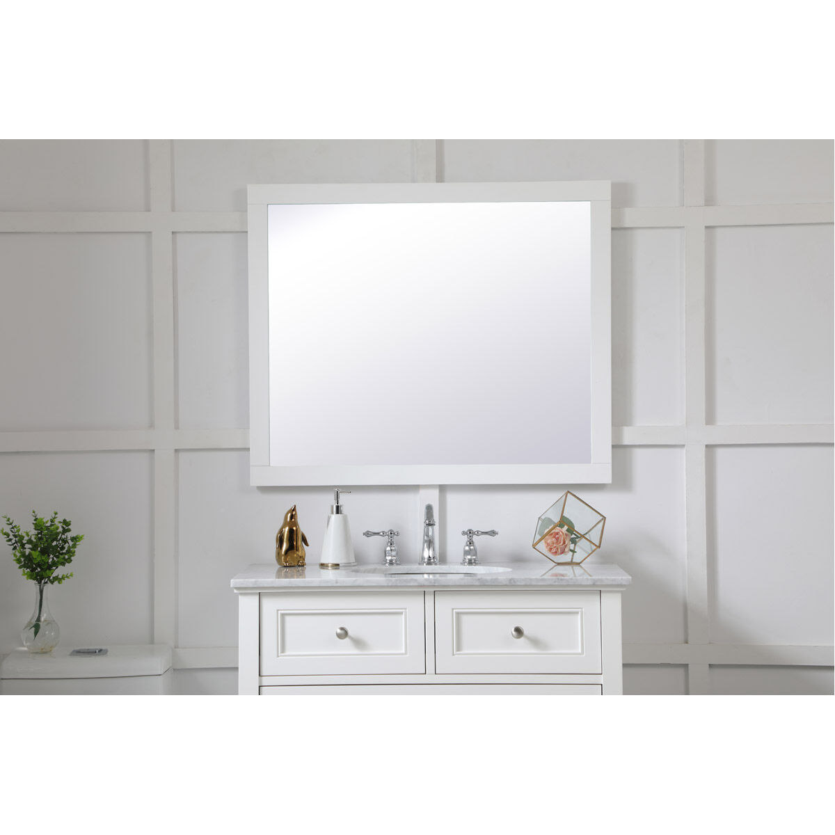 Aqua 36 X 30 inch White Wall Mirror