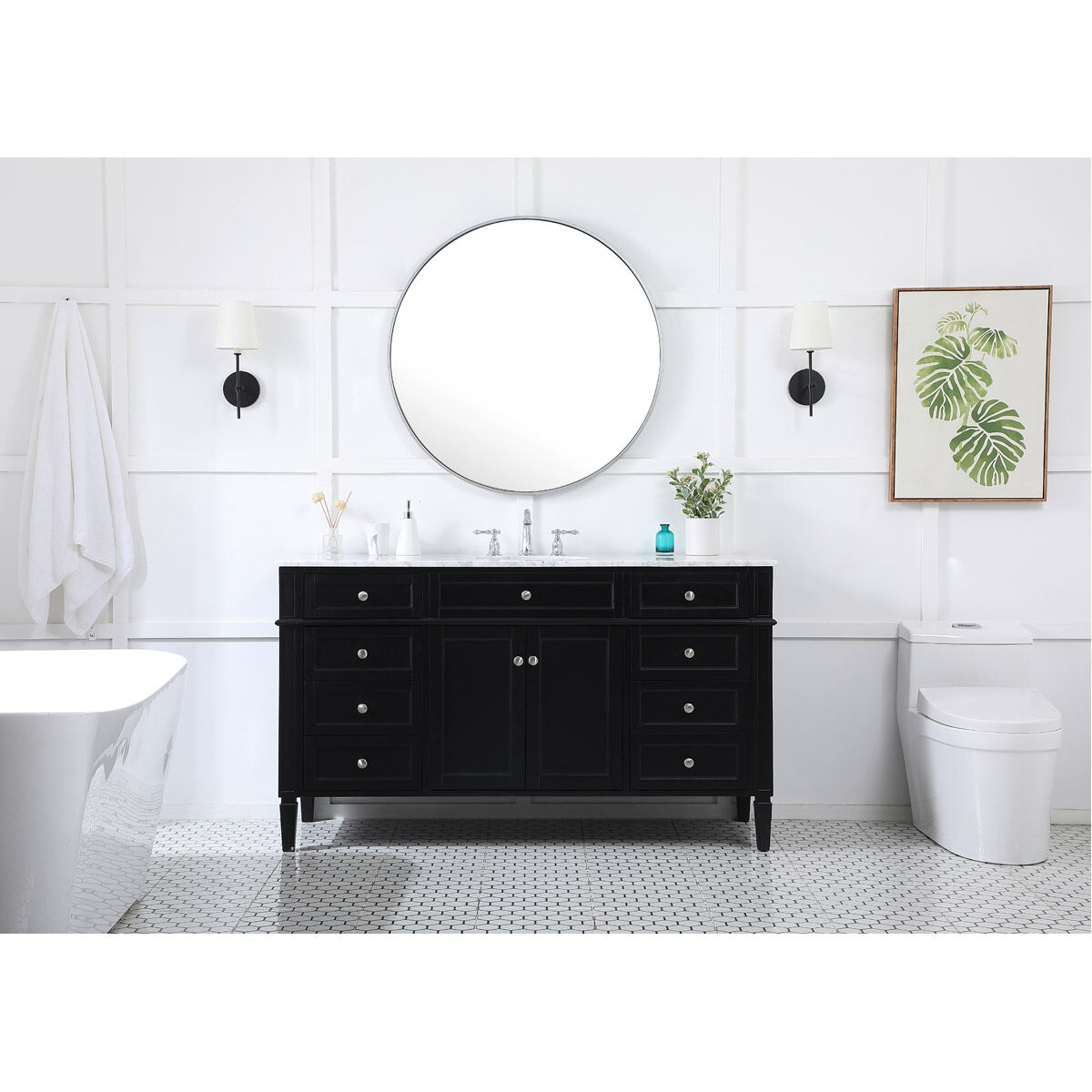 Park Avenue 60 X 21.5 X 35 inch Black Vanity Sink Set