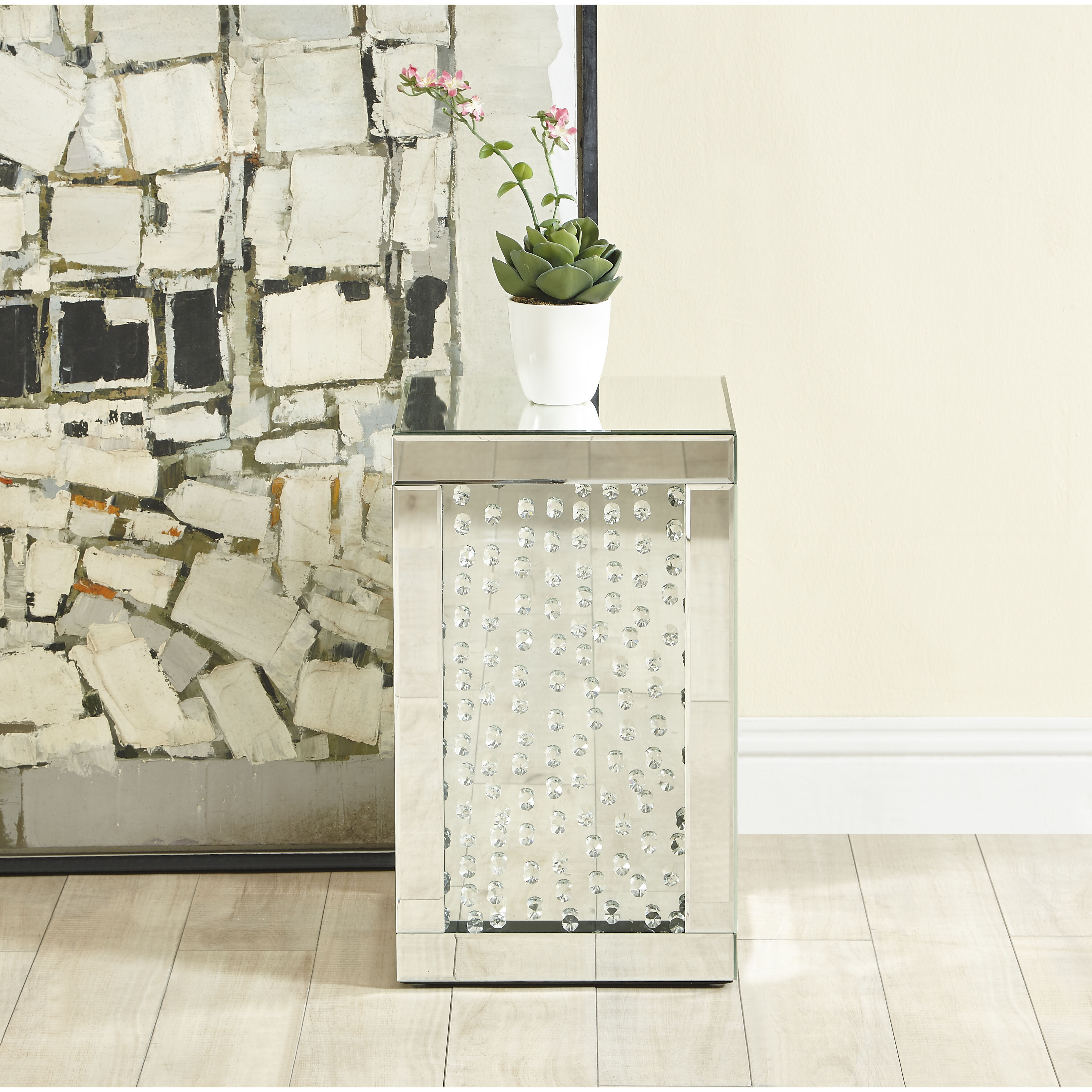 Modern 20 X 12 inch Clear Mirror and Crystal End table