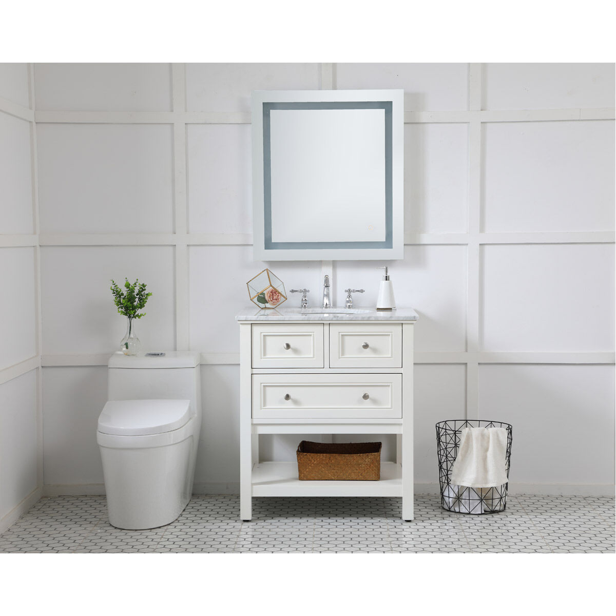 Helios 30 X 27 inch Silver Lighted Wall Mirror