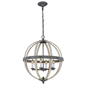 Orbus 6 Light 24 inch Ivory Wash and Steel Grey Pendant Ceiling Light, Urban Classic