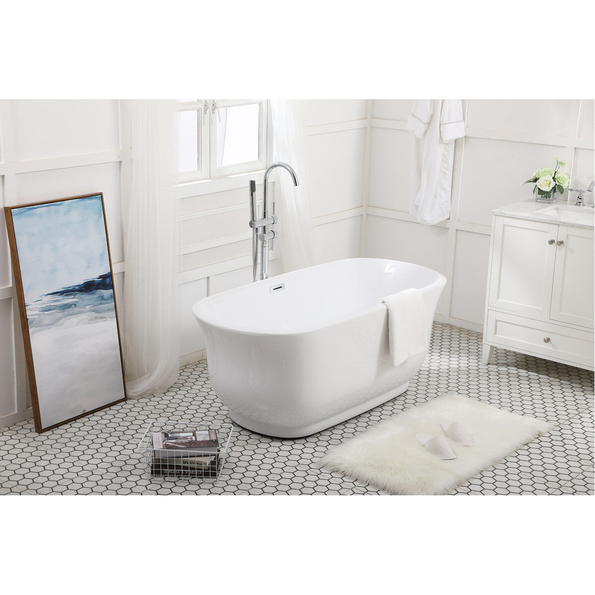 Coralie Glossy White and Chrome Bathtub
