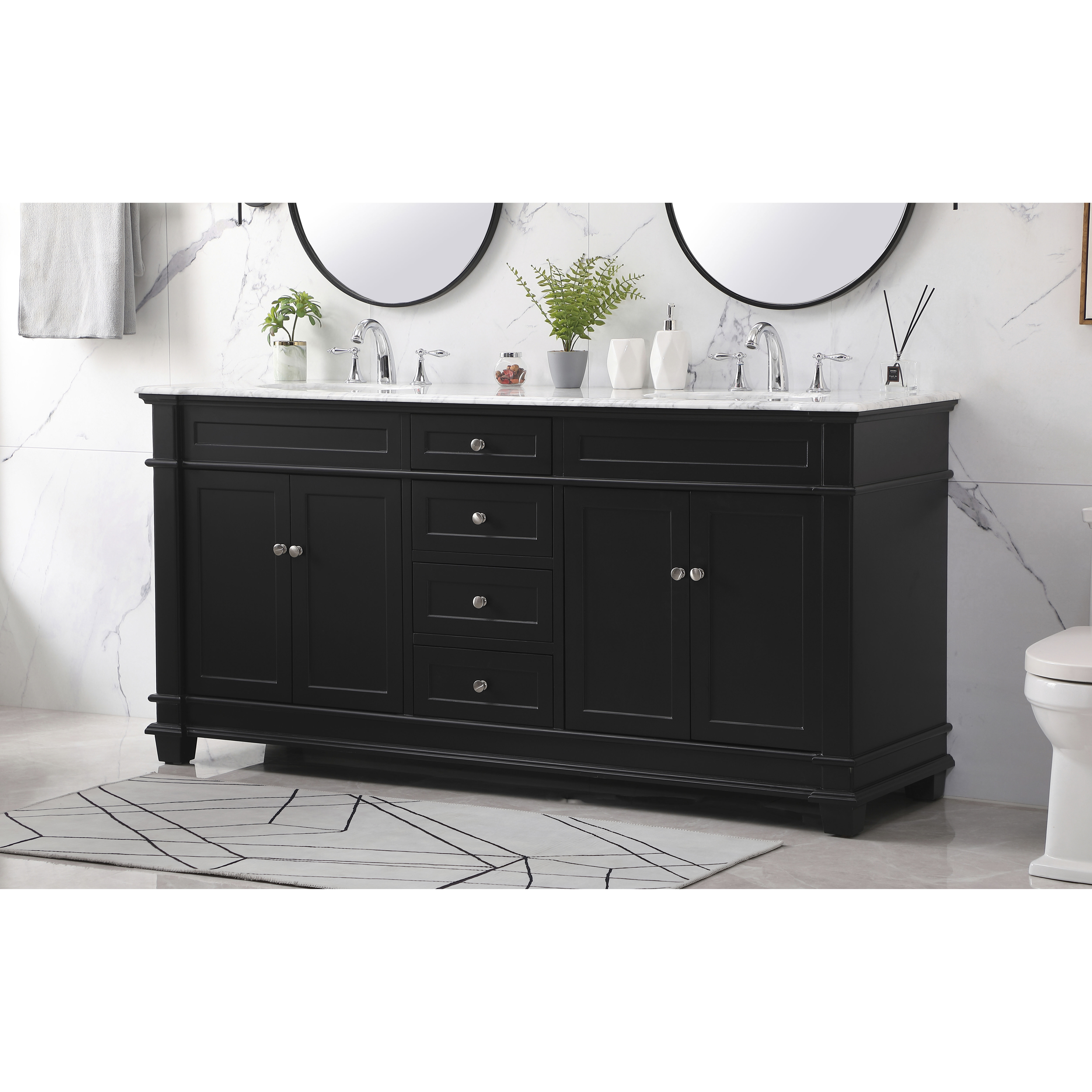 Wesley 72 X 22 X 35 inch Black Vanity Sink Set