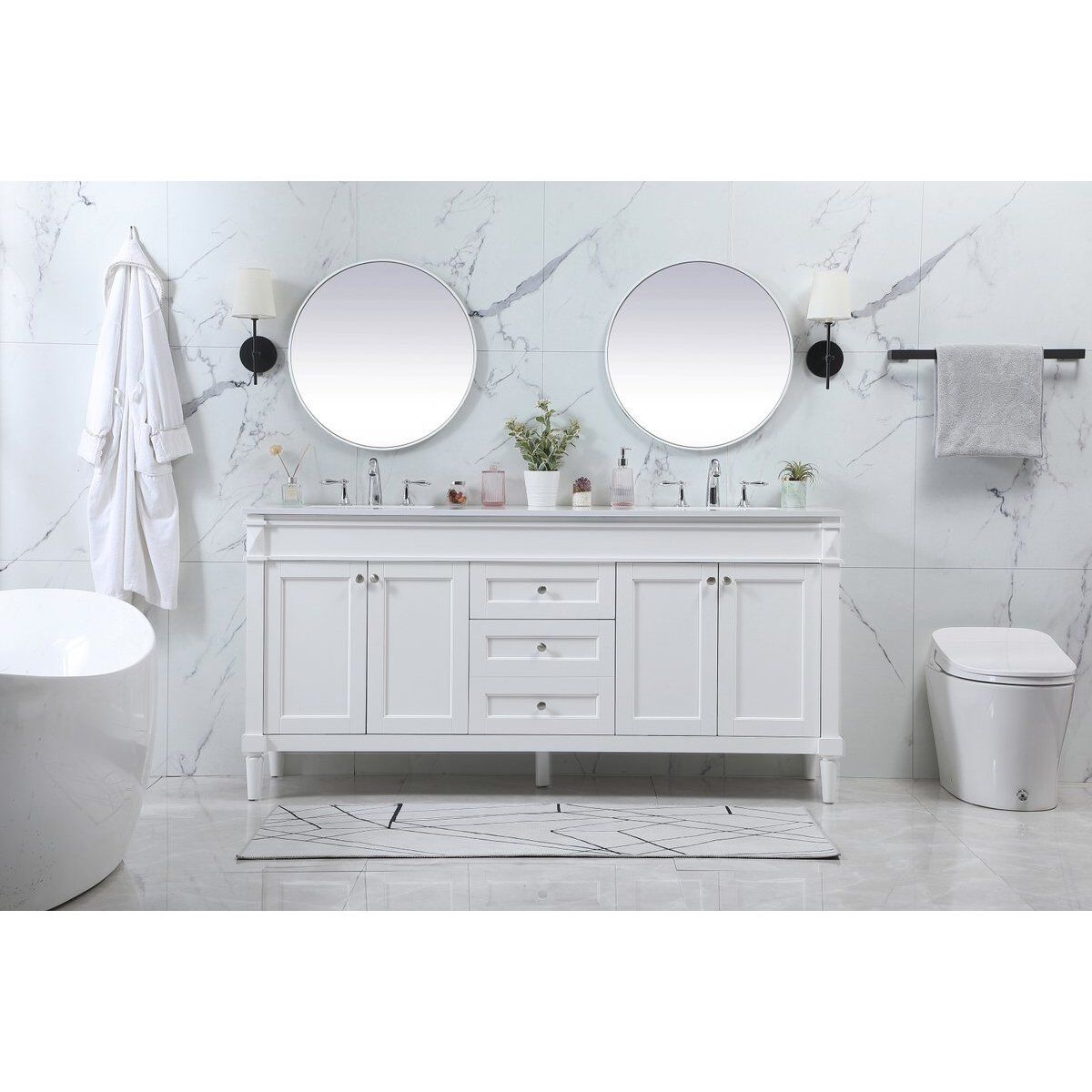 Bennett 72 X 21 X 35 inch White Vanity Sink Set