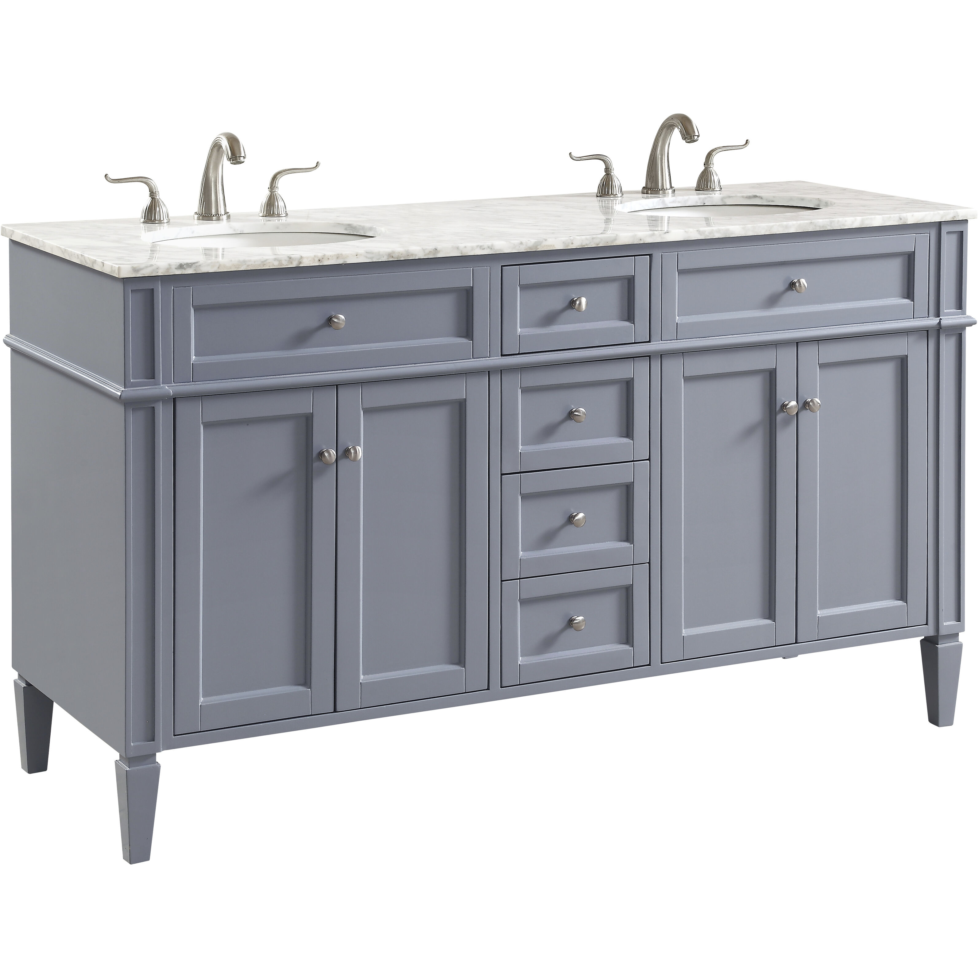 Park Avenue 60 X 35 inch Grey with Carrara White Marble Vanity Set in Gray