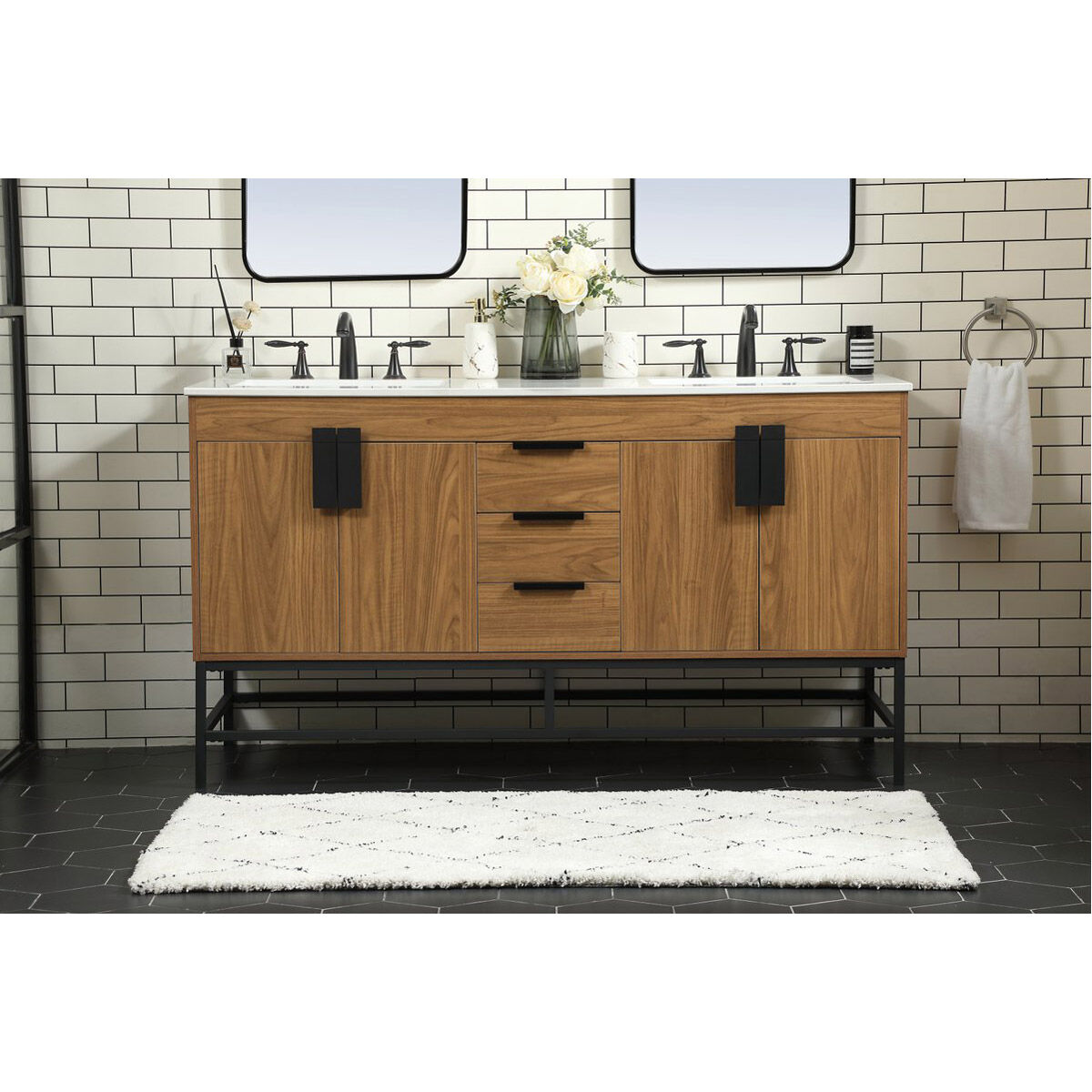 Eugene 60 X 22 X 34 inch Walnut Brown Vanity Sink Set