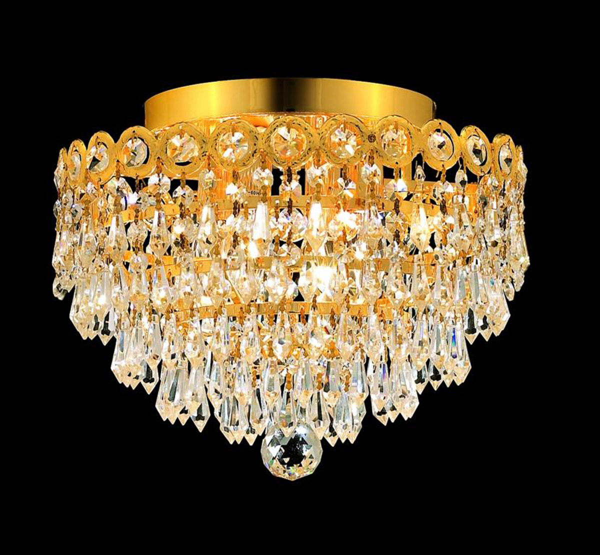 Century 4 Light 12 inch Gold Flush Mount Ceiling Light in Royal Cut