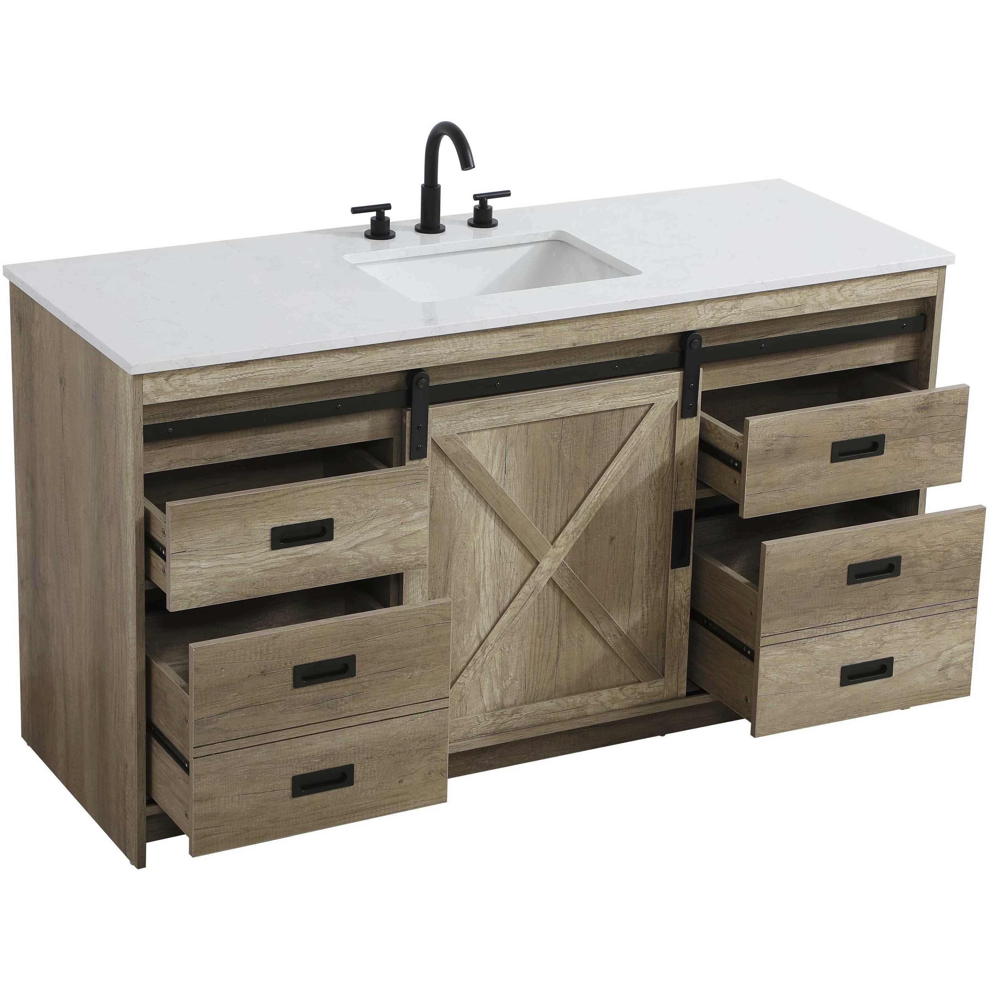 Austin 60 X 34 inch Natural Oak Bathroom Vanity Cabinet