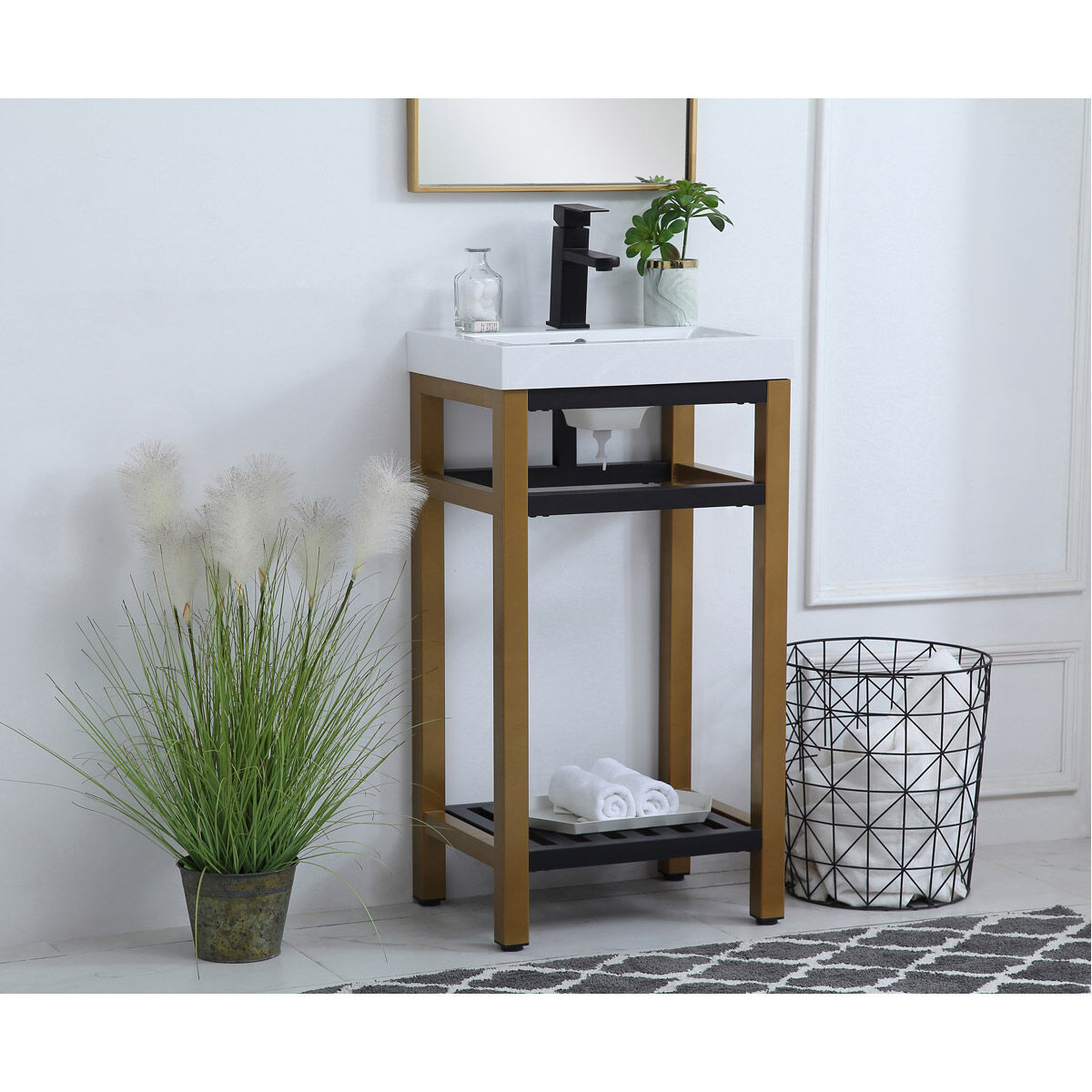 Raya 18 X 14 X 34 inch Gold and Black with White Vanity Sink Set