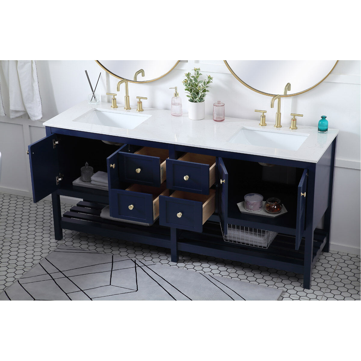 Theo 72 X 22 X 34 inch Blue Vanity Sink Set