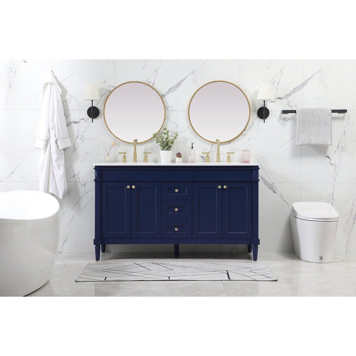 Bennett 60 X 21 X 35 inch Blue Vanity Sink Set