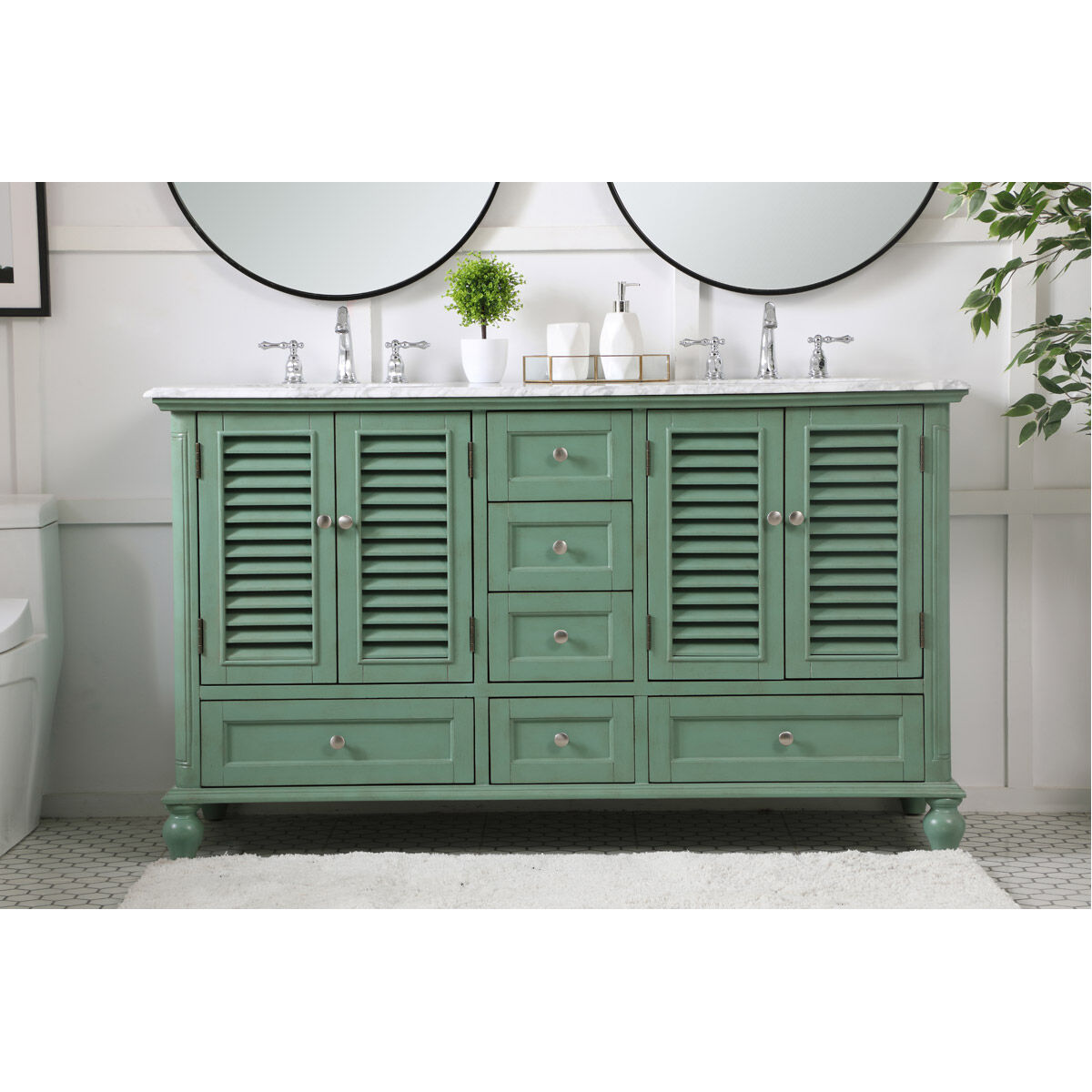 Rhodes 60 X 60 X 35 inch Vintage Mint and Brushed Nickel Vanity Sink Set